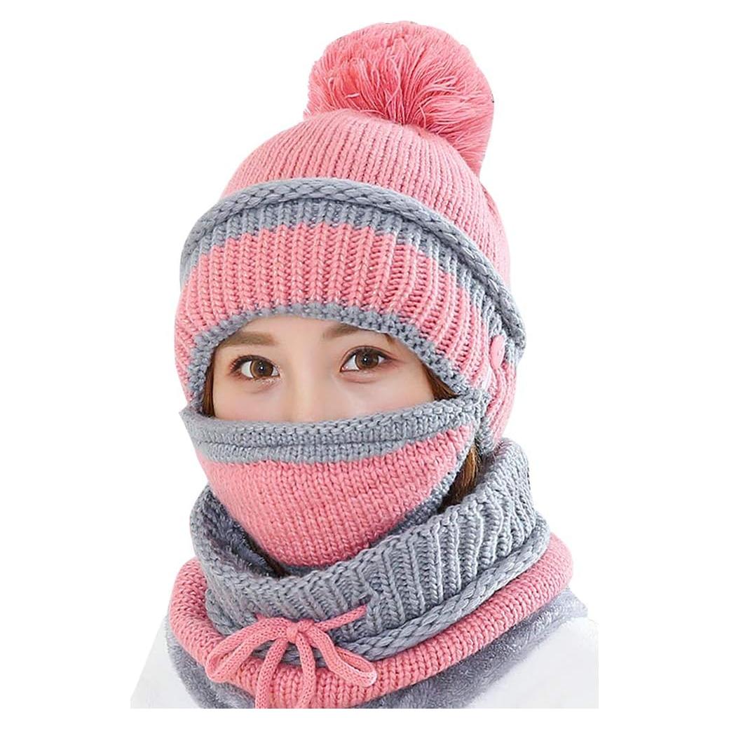 Conjunto 3 en 1 Gorro Bufanda Máscara Mujer Felpa Gruesa
