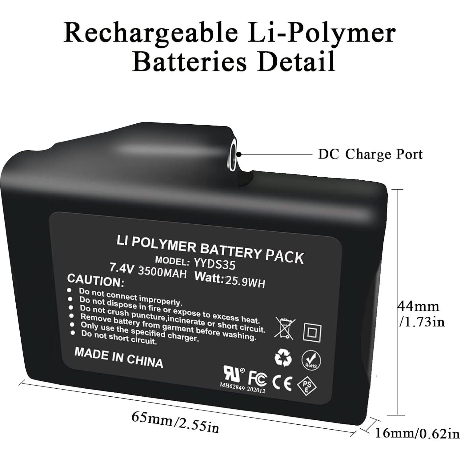Baterías recargables VVHOOY 7.4V 3500mAh para guantes y calcetines