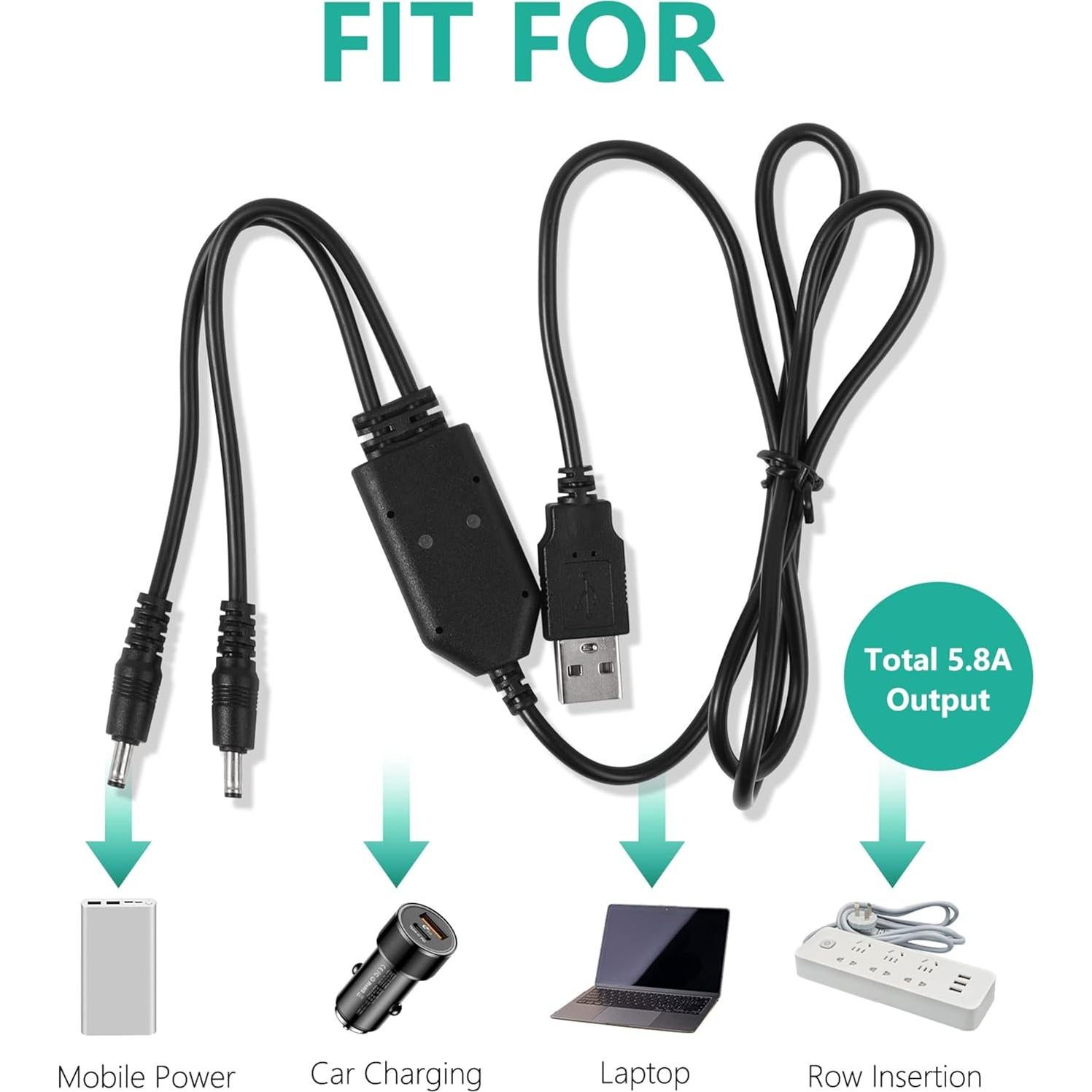 Cable de Carga USB Doble Puerto LUWATT para Guantes Calefaccionados