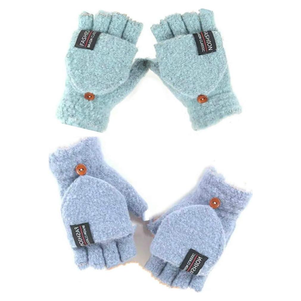 Guantes Calentados USB Kbinter para Invierno - Medios Dedos, Verde Menta/Azul