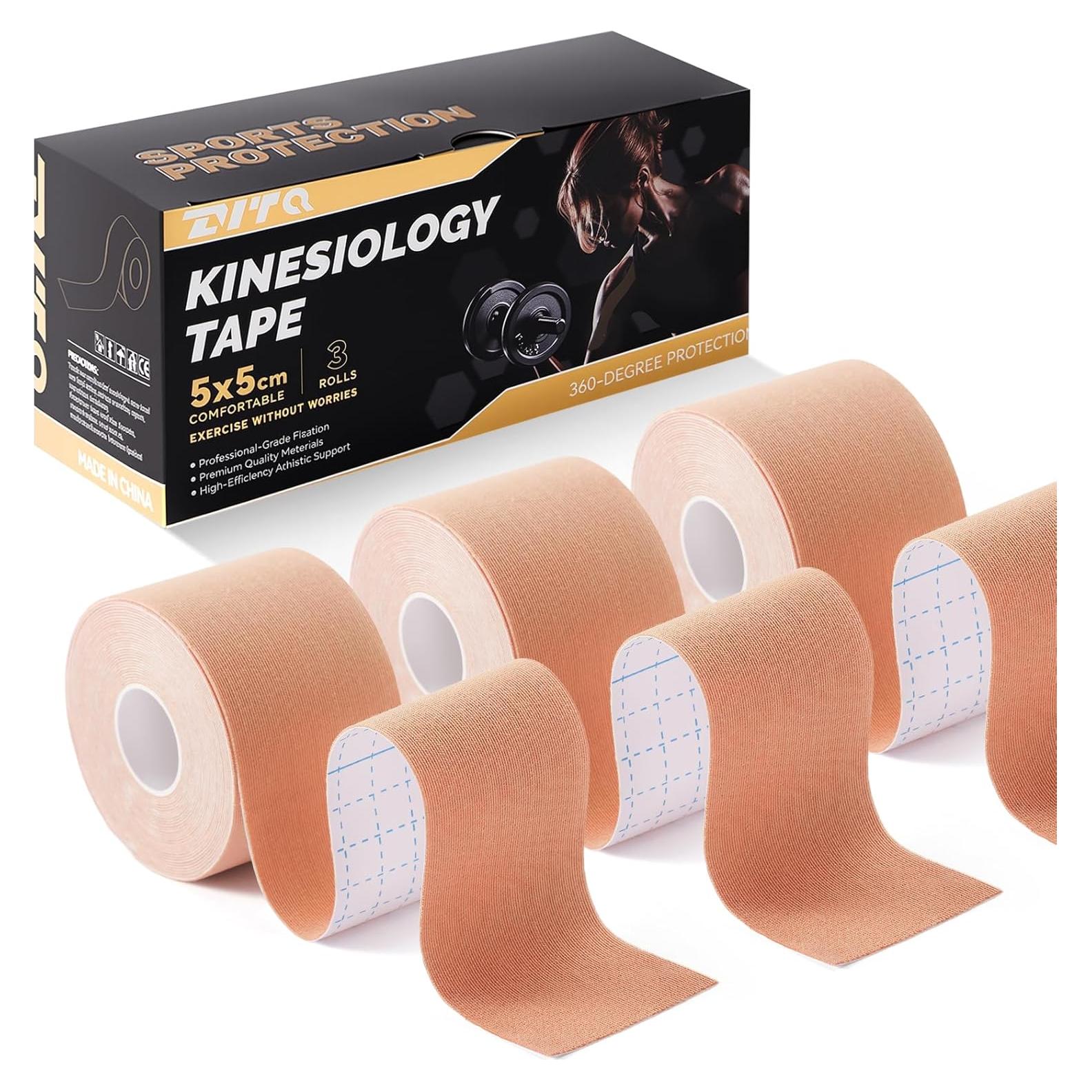Cinta de Kinesiología ZVTQ 3 Rollos 5.08 cm x 4.88 m Beige
