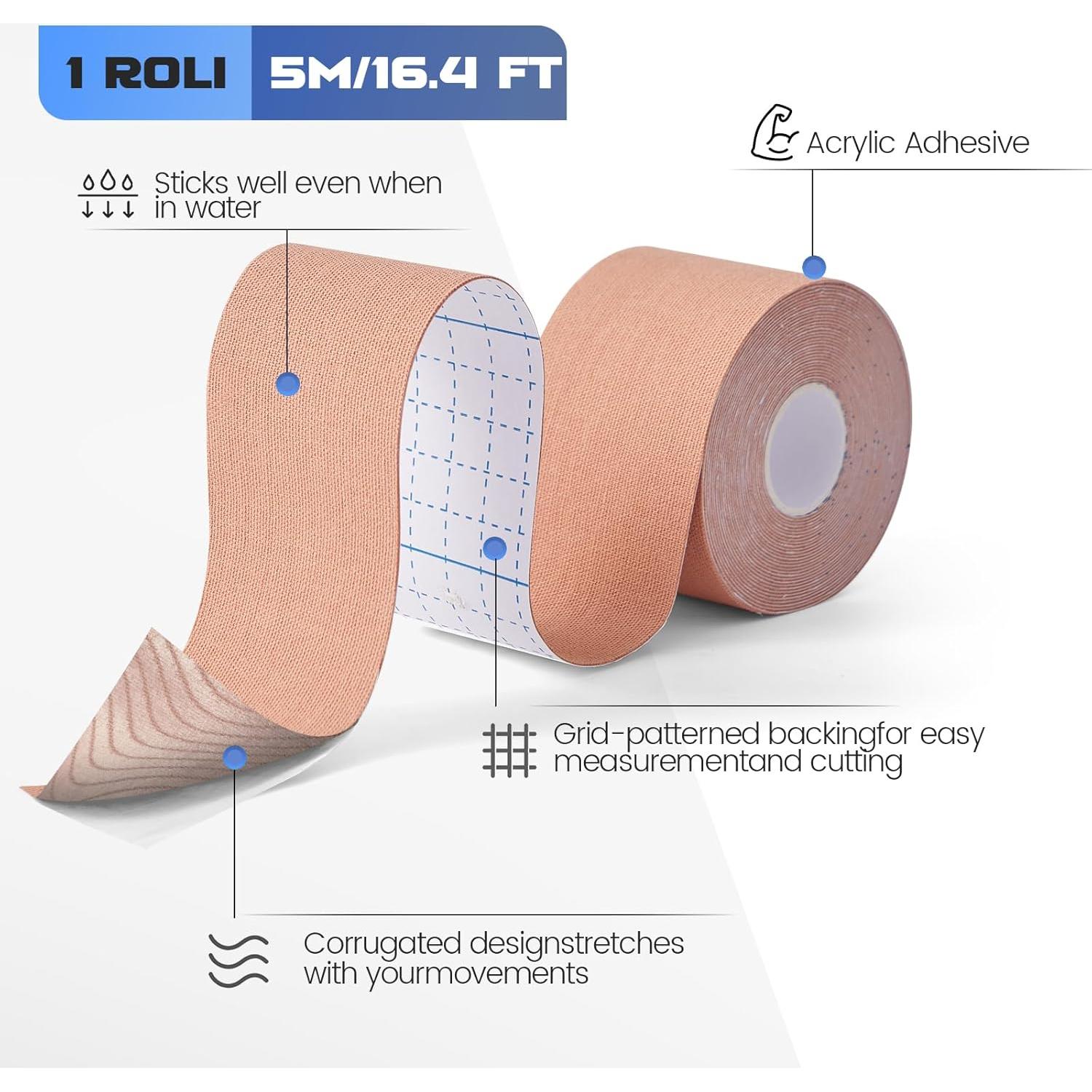 Cinta de Kinesiología ZVTQ 3 Rollos 5.08 cm x 4.88 m Beige