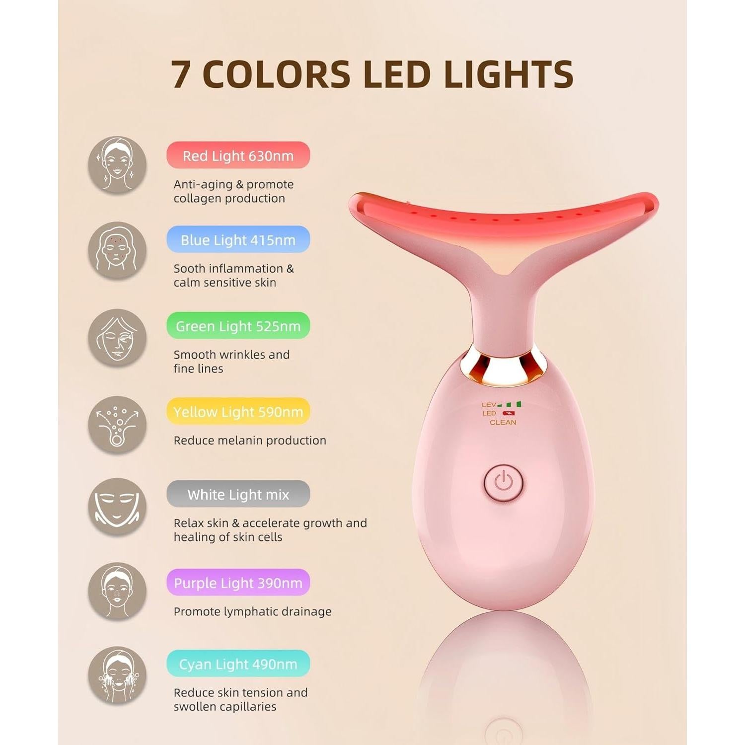Masajeador Facial ELISHINE 7 Colores Terapia de Luz Reafirmante