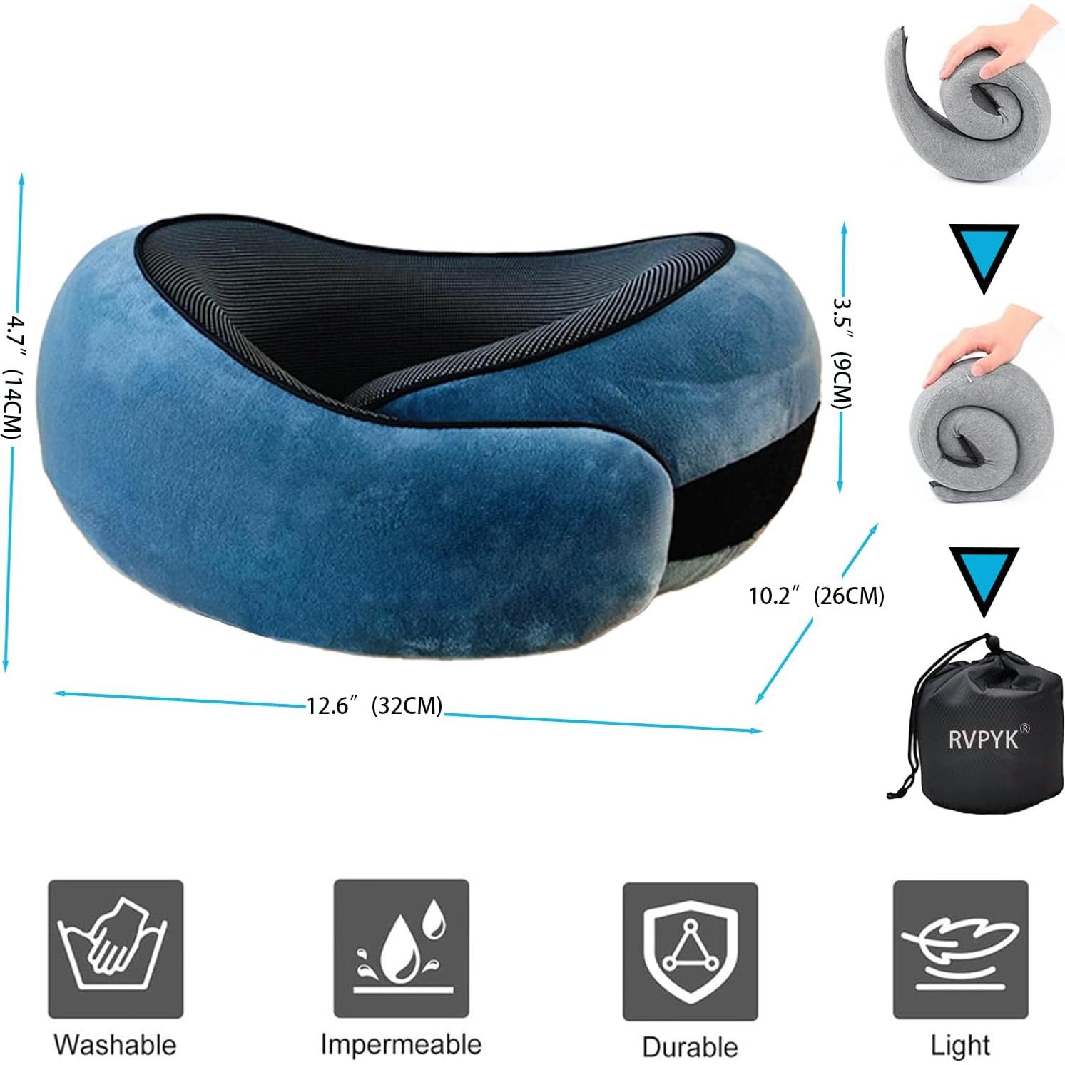 Almohada de Cuello RVPYK para Viajes - Espuma de Memoria Azul