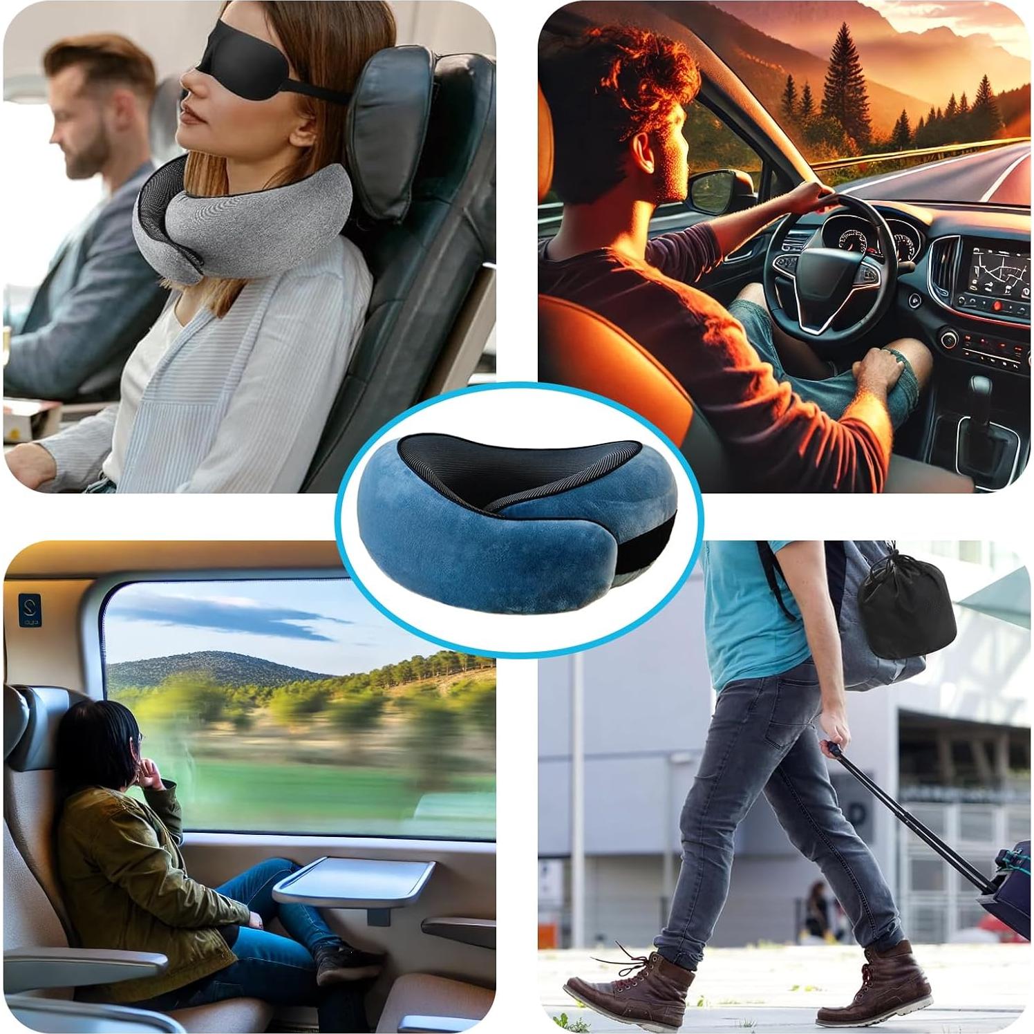 Almohada de Cuello RVPYK para Viajes - Espuma de Memoria Azul