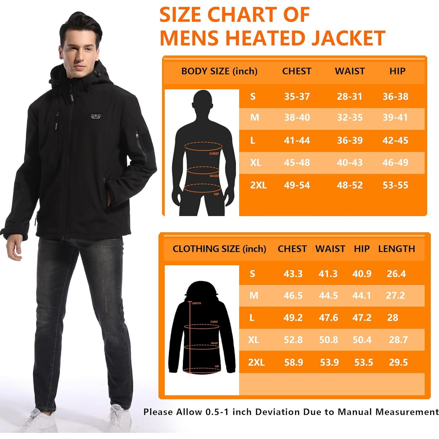 Chaqueta Calentada Hombre 14400mAh Resistente al Agua y Viento