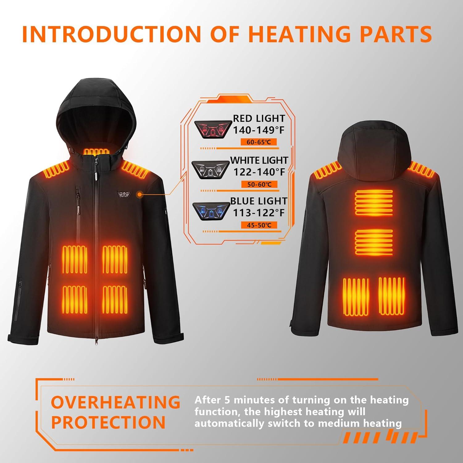 Chaqueta Calentada Hombre 14400mAh Resistente al Agua y Viento