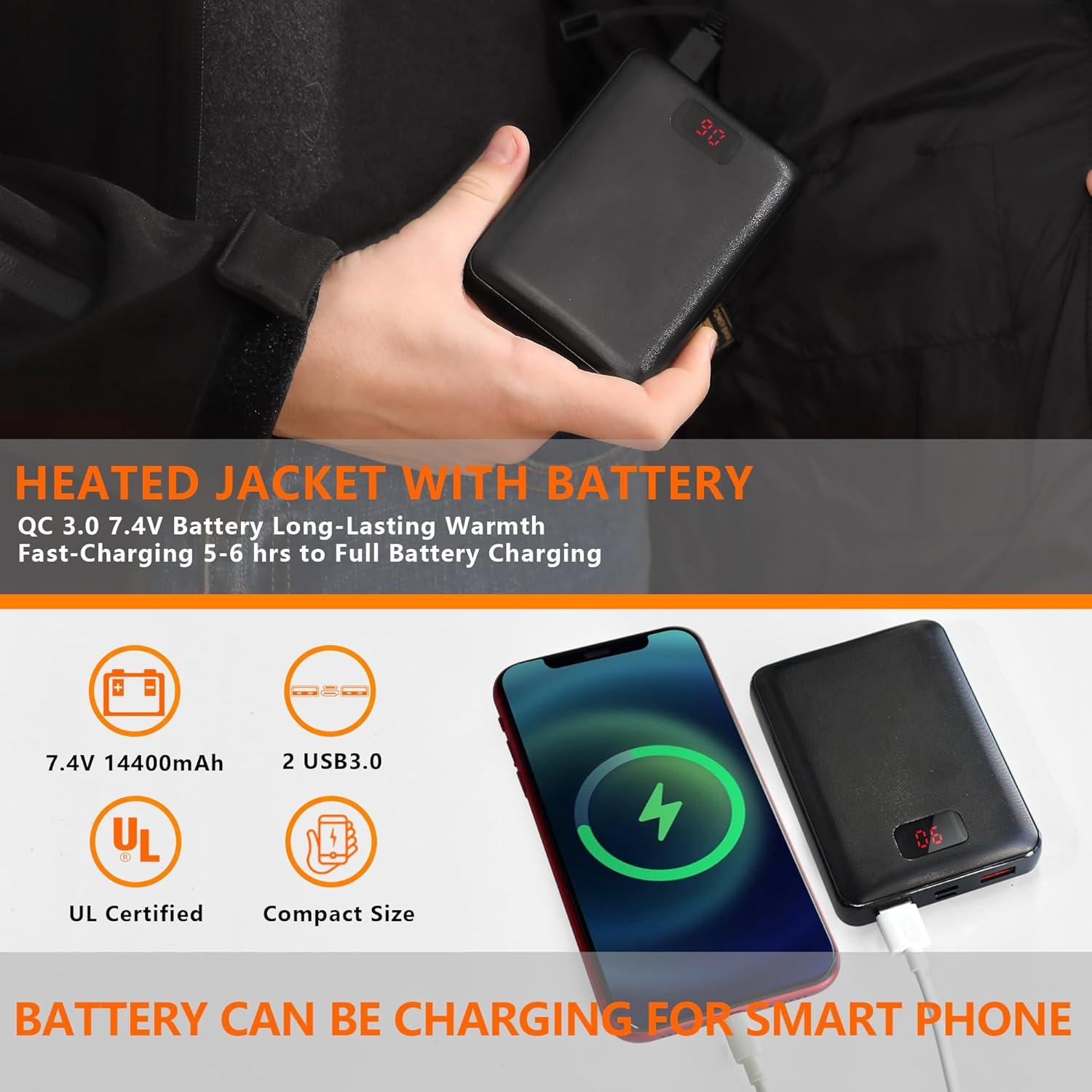 Chaqueta Calentada Hombre 14400mAh Resistente al Agua y Viento