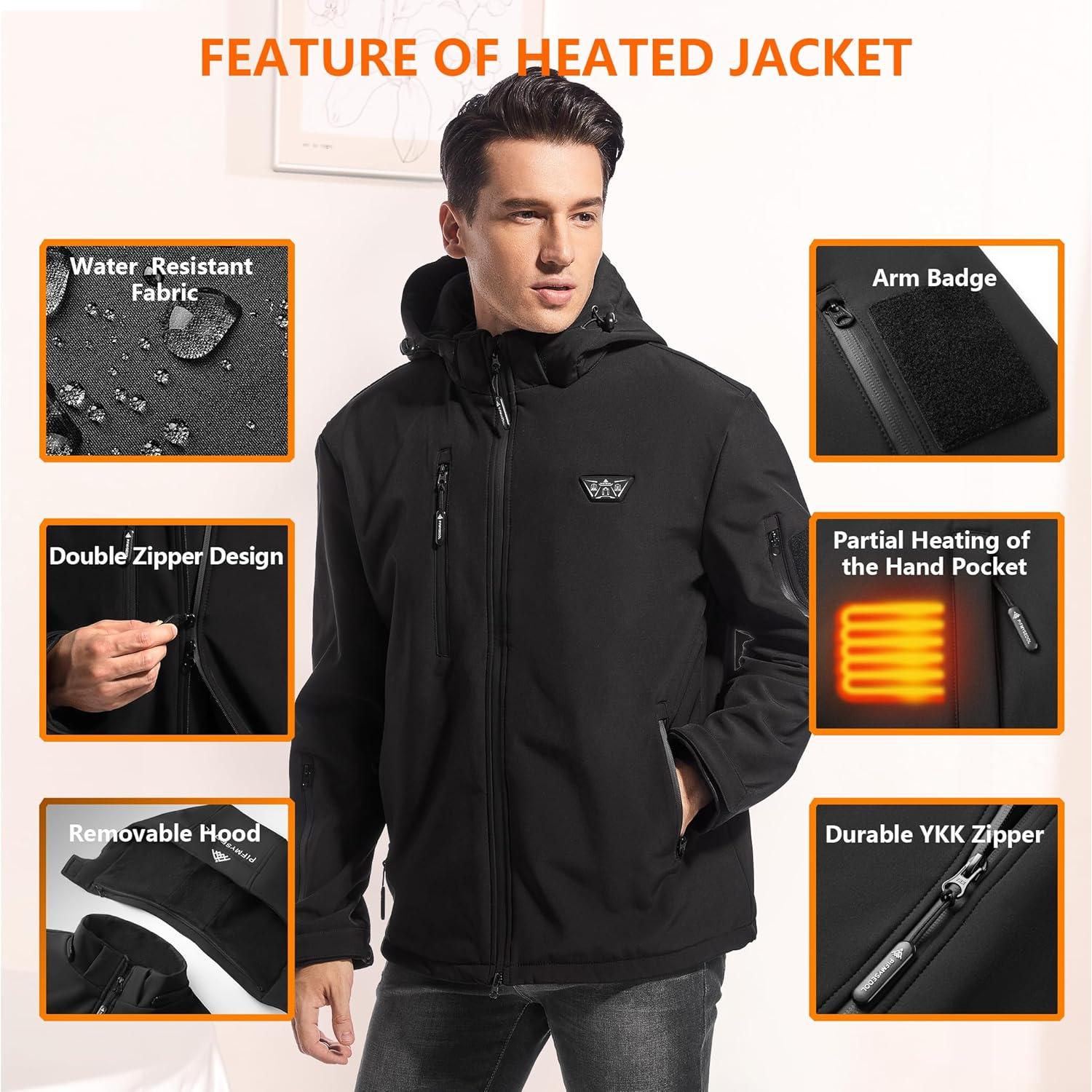 Chaqueta Calentada Hombre 14400mAh Resistente al Agua y Viento