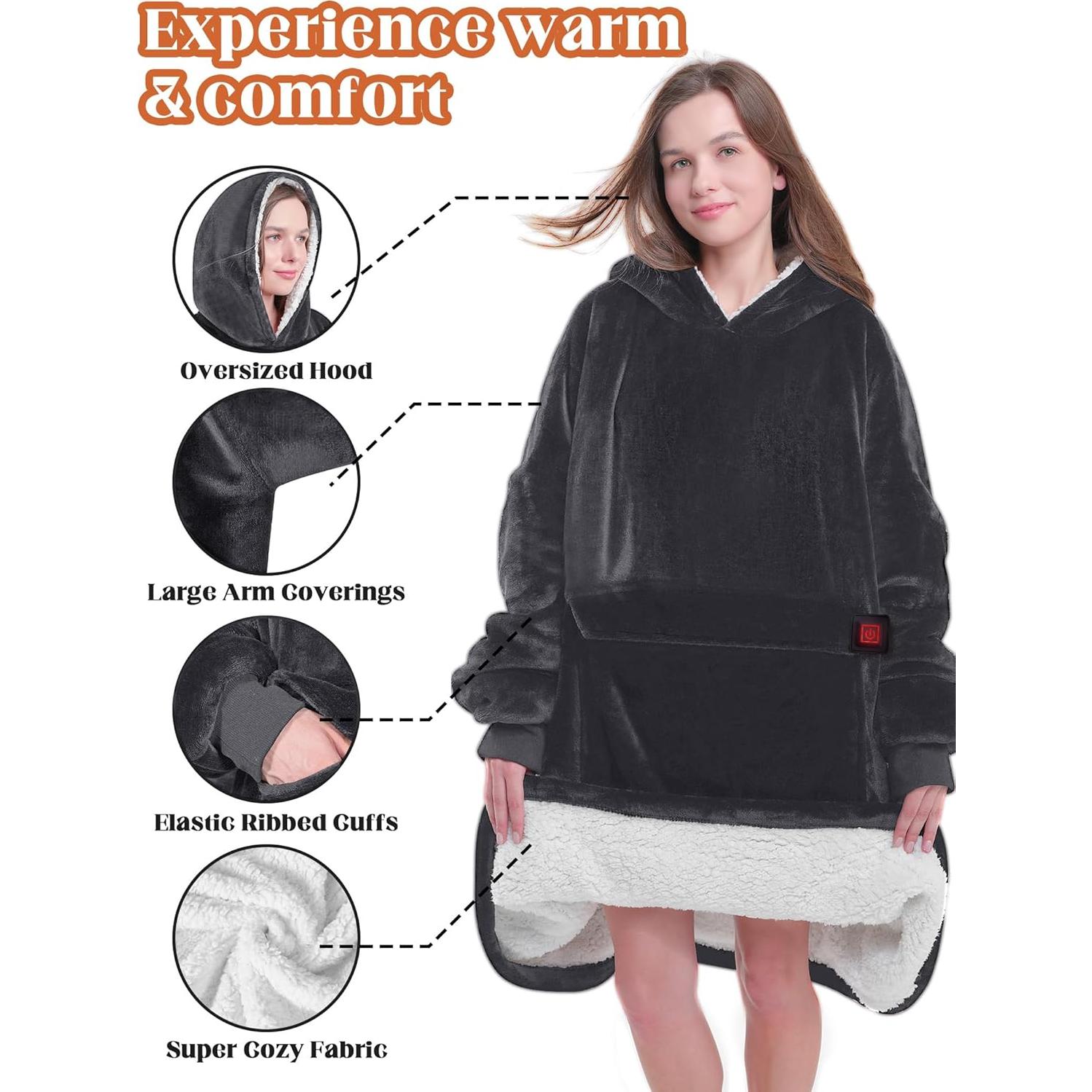 Sudadera Manta Térmica Portátil MAXEVE Gris Sherpa 10000mAh