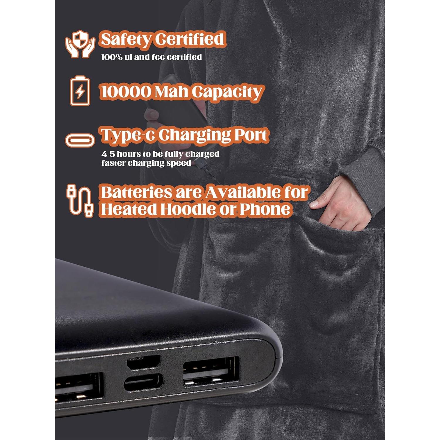 Sudadera Manta Térmica Portátil MAXEVE Gris Sherpa 10000mAh