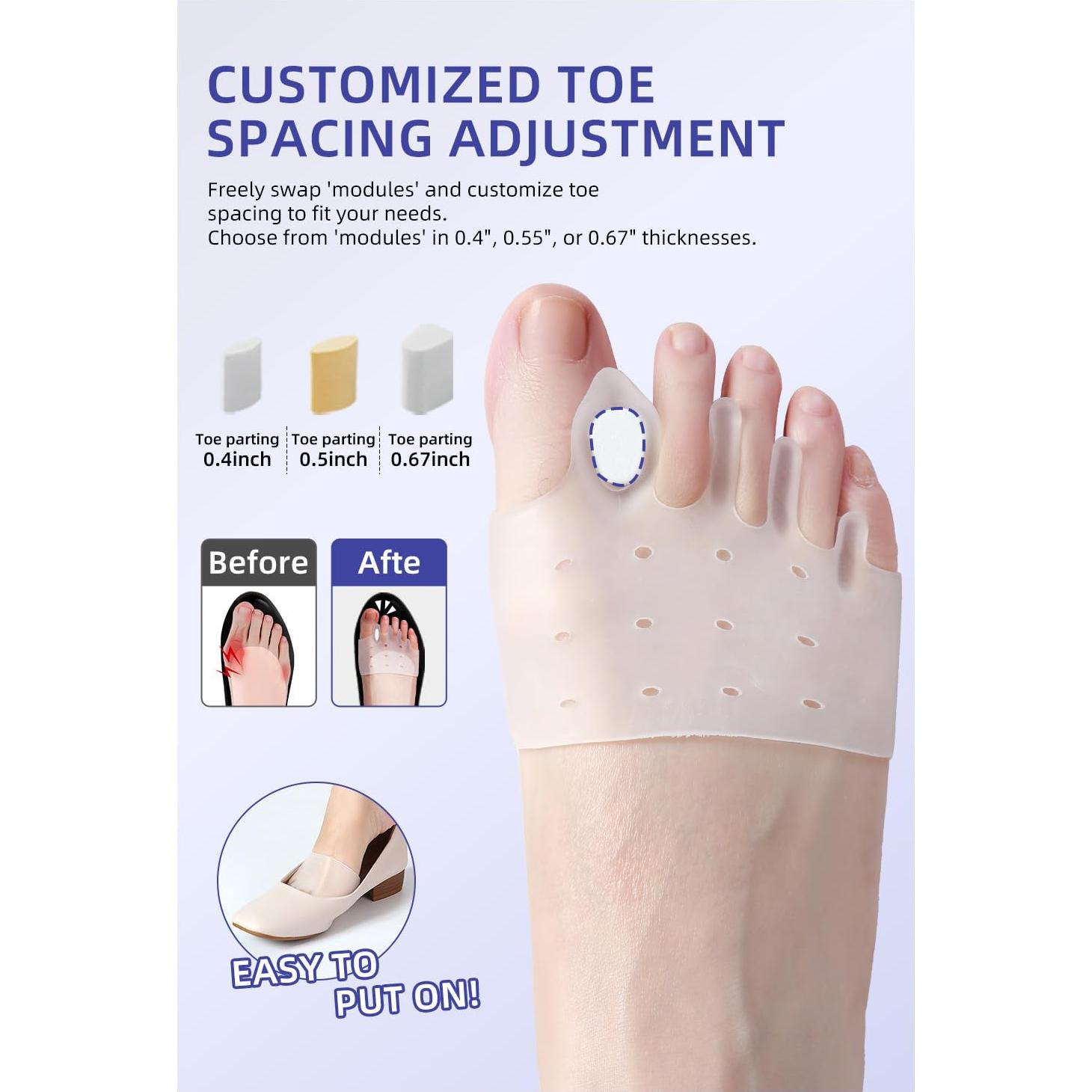 Separadores de Dedos de Silicona Hyggear - 2 Pares Ajustables para Juanetes