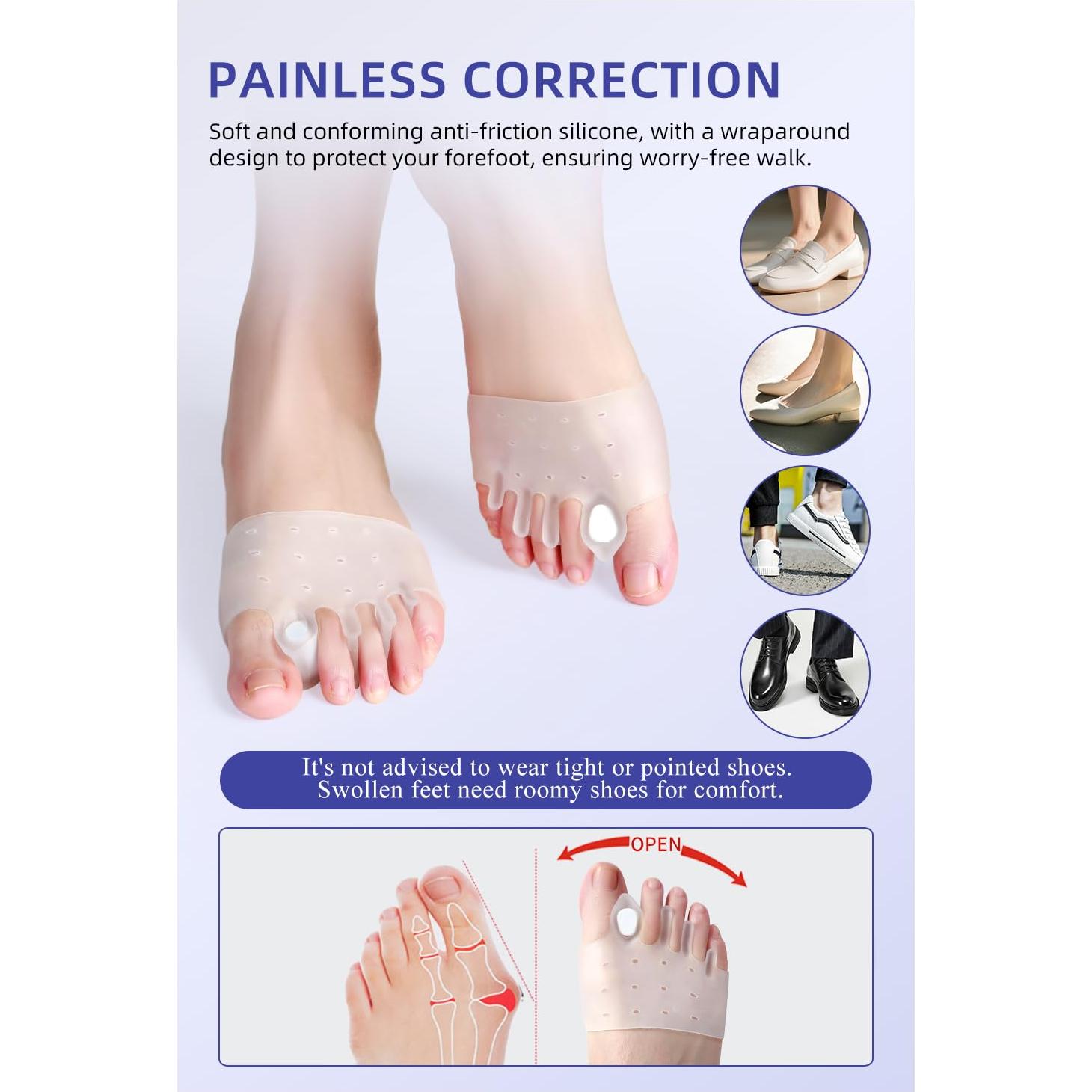 Separadores de Dedos de Silicona Hyggear - 2 Pares Ajustables para Juanetes