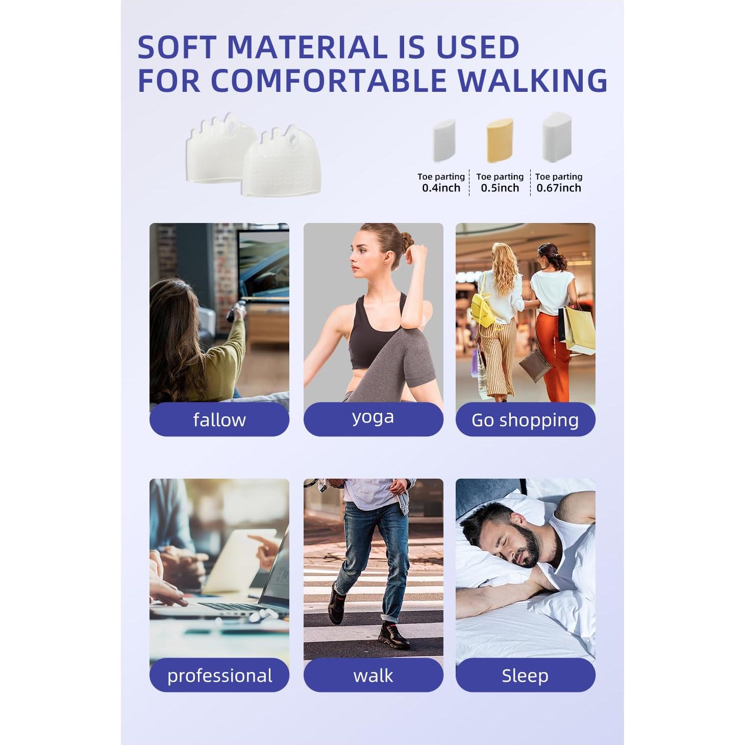 Separadores de Dedos de Silicona Hyggear - 2 Pares Ajustables para Juanetes