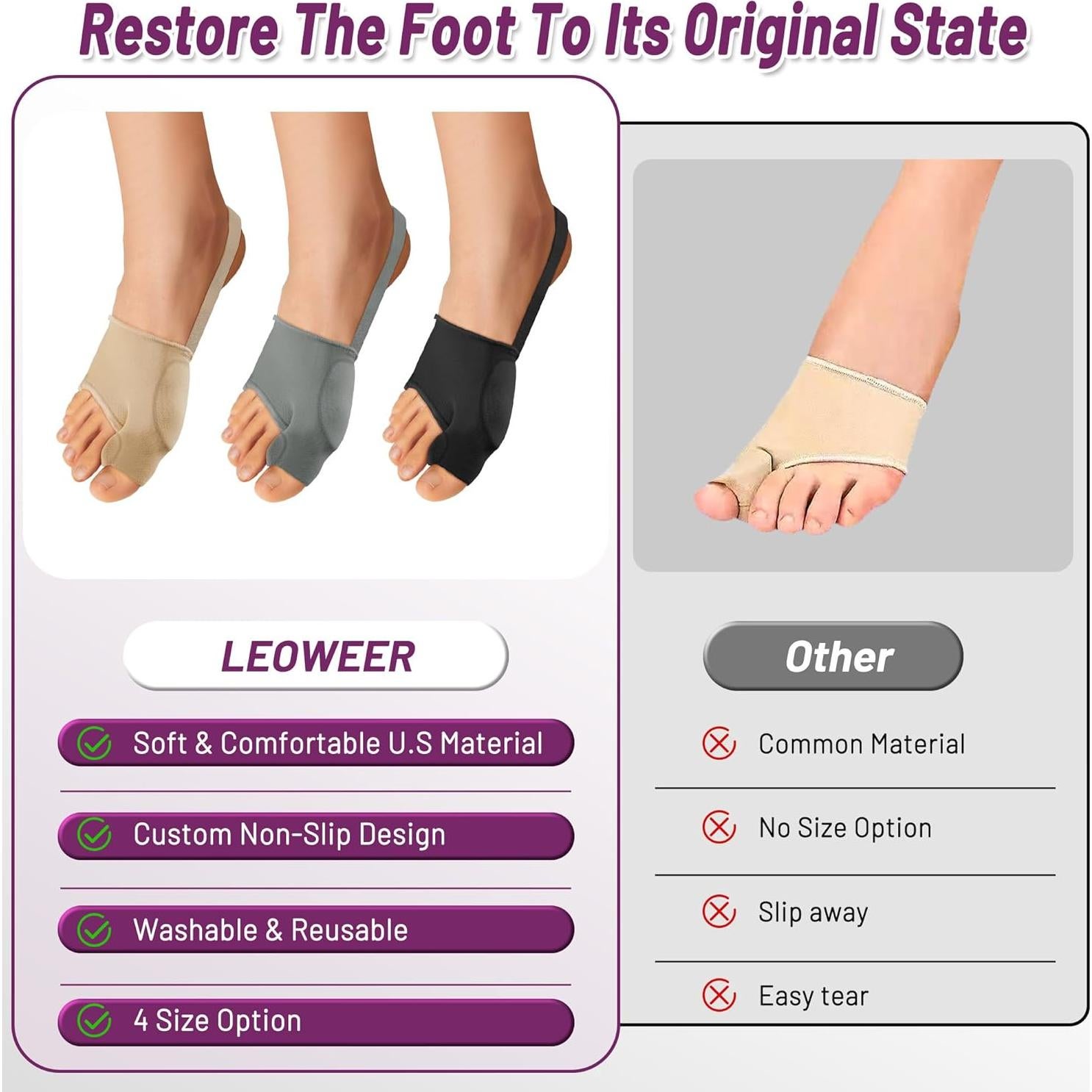 Manga Correctora de Juanetes LEOWEER - Férula Transpirable con Gel