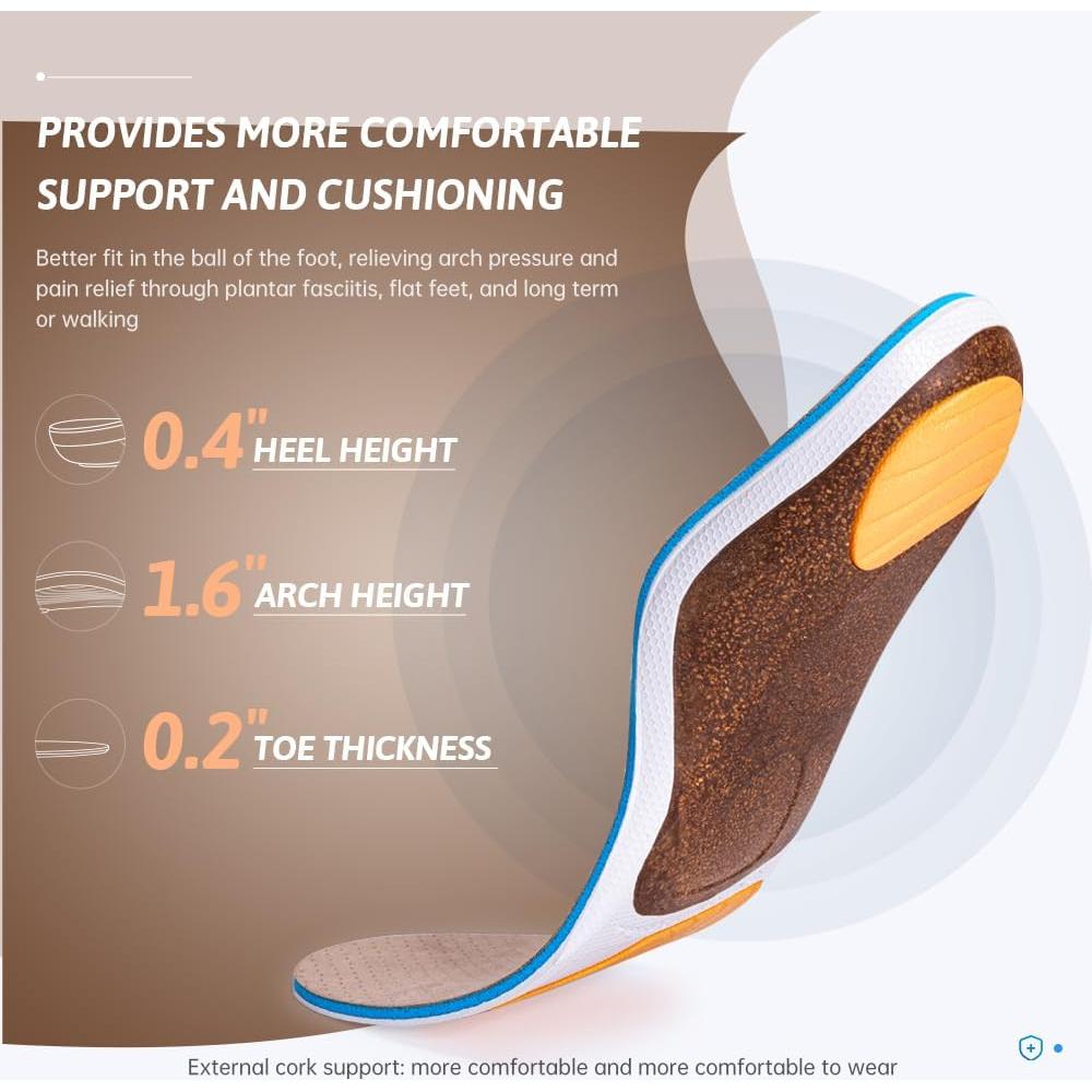Plantillas de soporte de corcho VALSOLE para pies planos y dolor