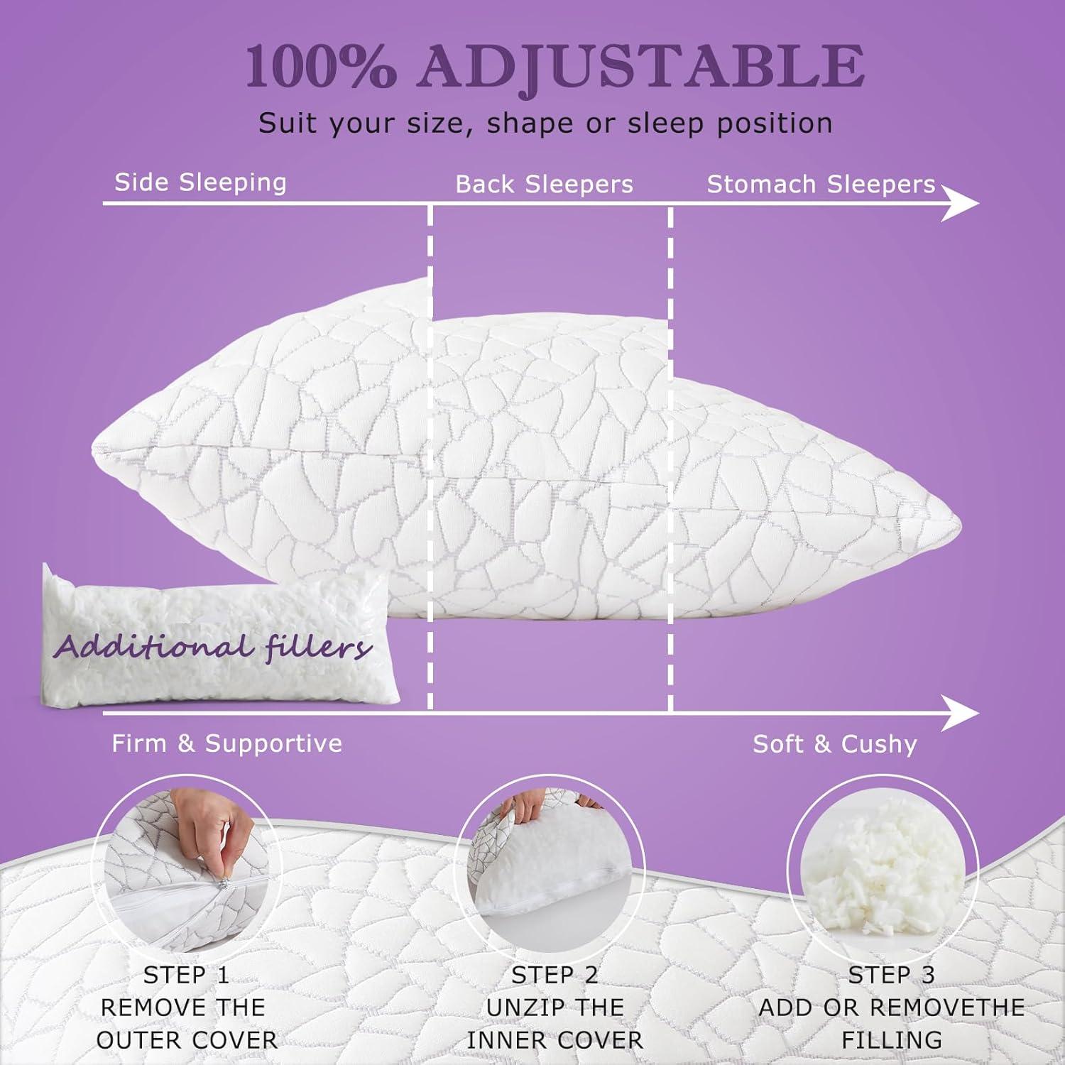 Almohada de Espuma de Memoria KUSNUG Queen Ajustable Refrigerante