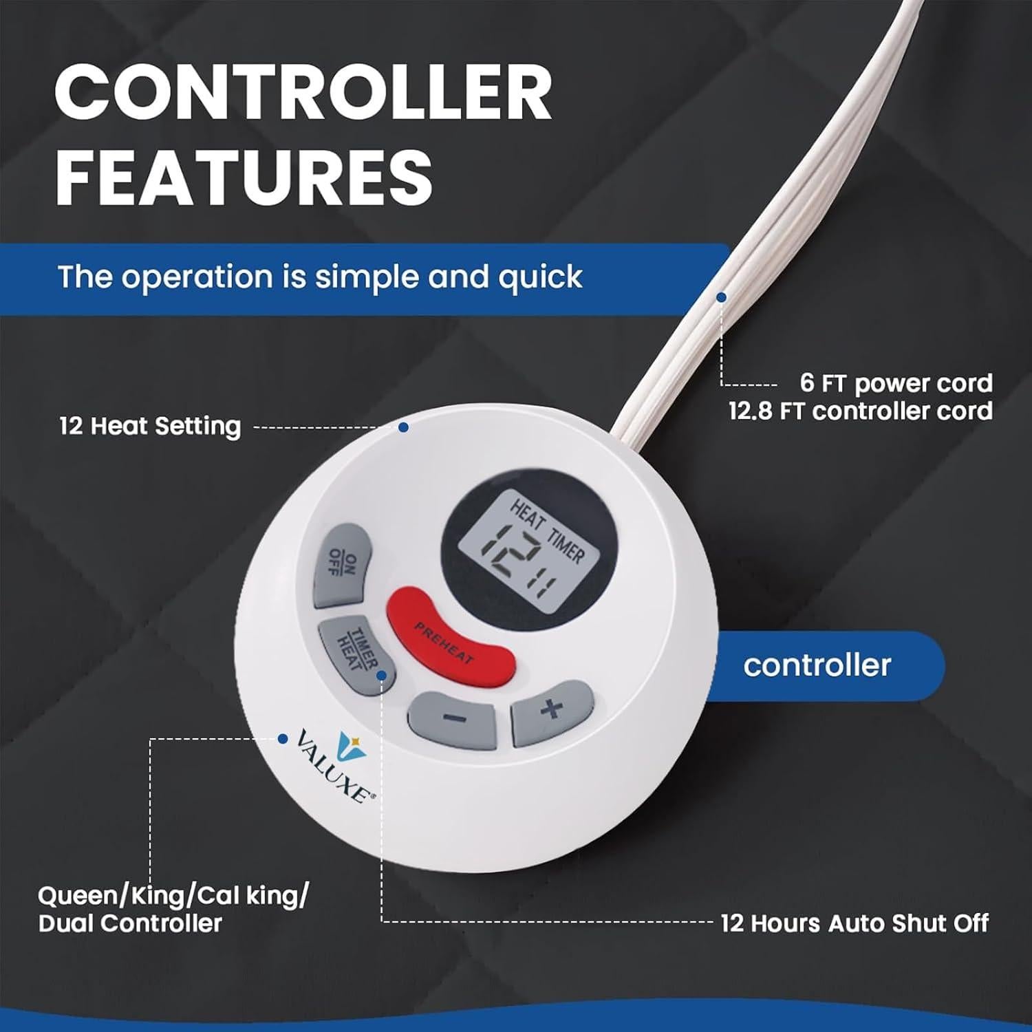 Almohadilla Térmica Individual VALUXE Gris Acolchada 10 Niveles Calor