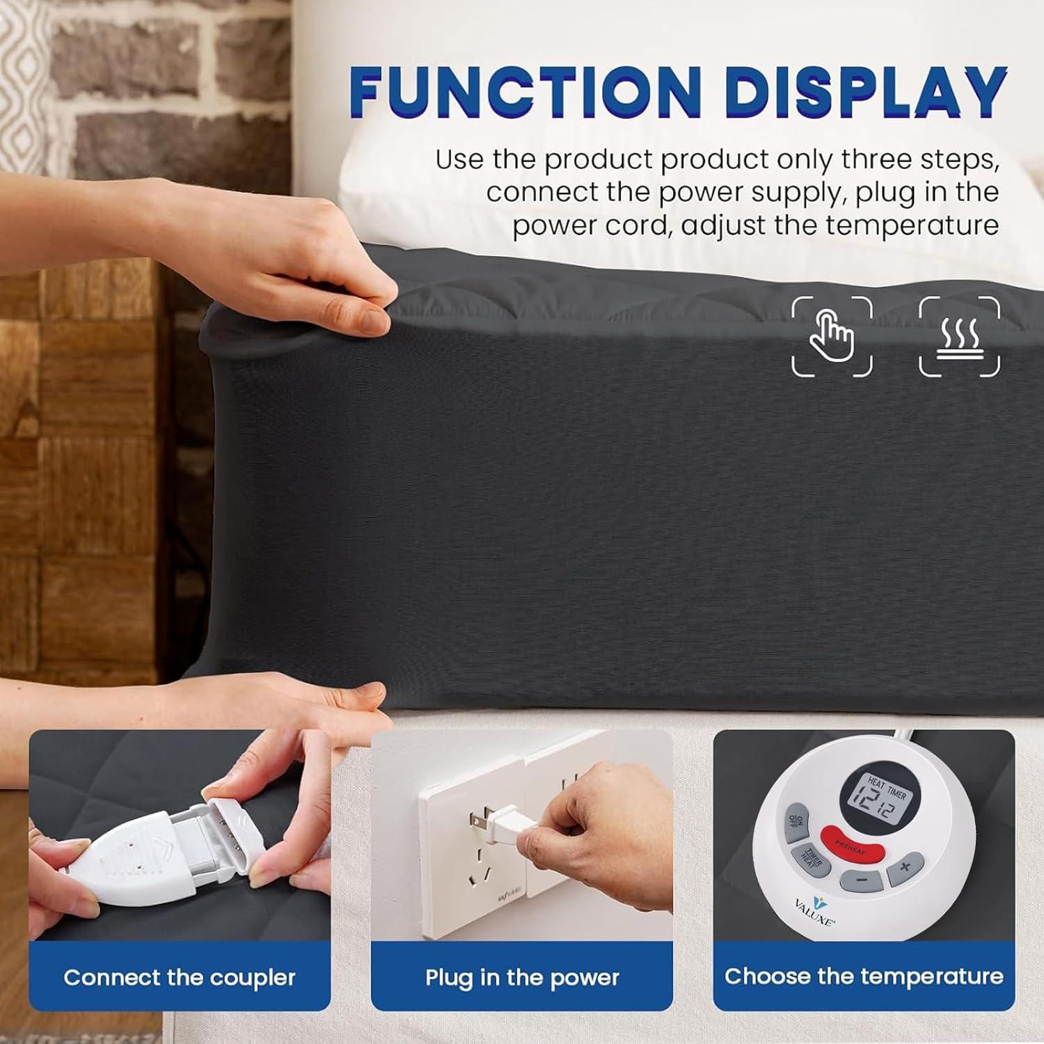 Almohadilla Térmica Individual VALUXE Gris Acolchada 10 Niveles Calor