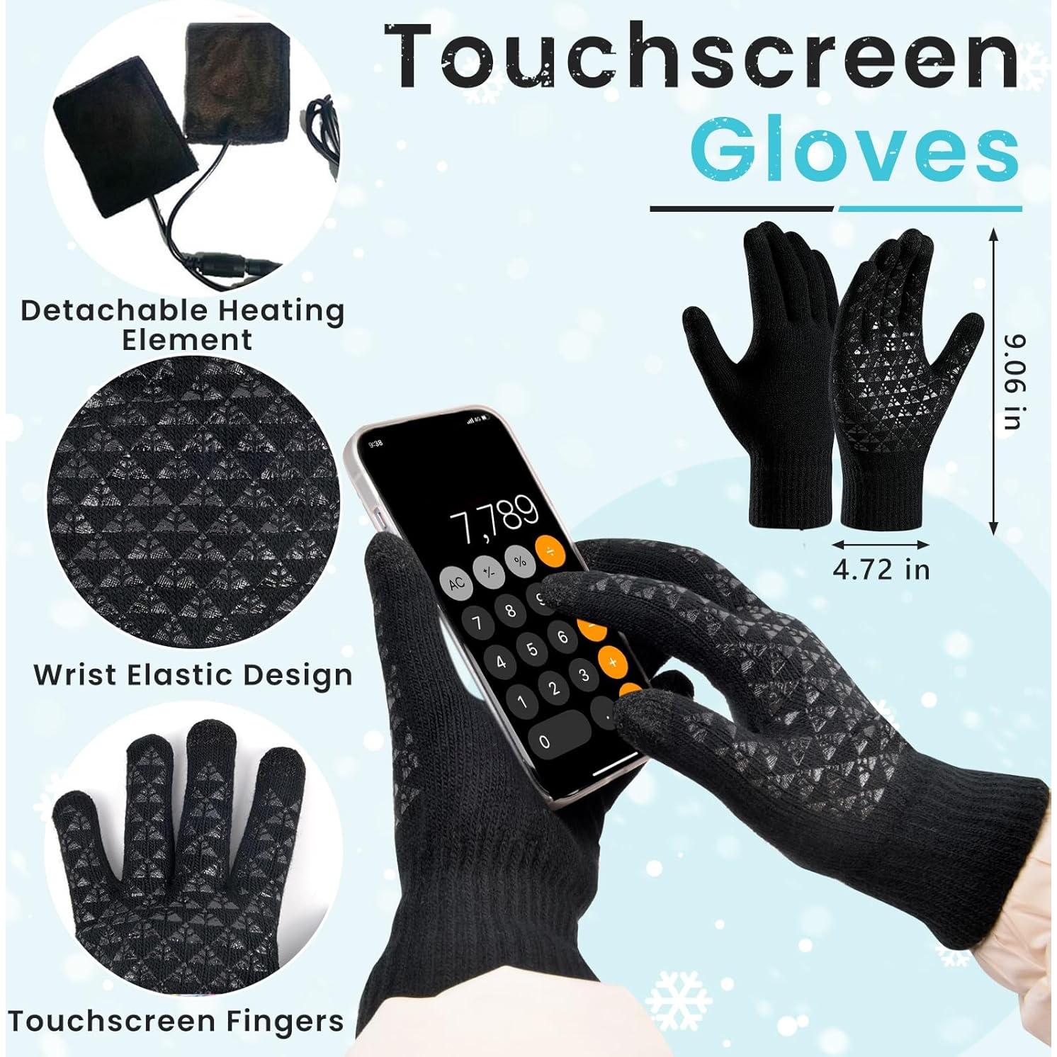 Conjunto calefactable USB Gorro Bufanda Guantes Negro