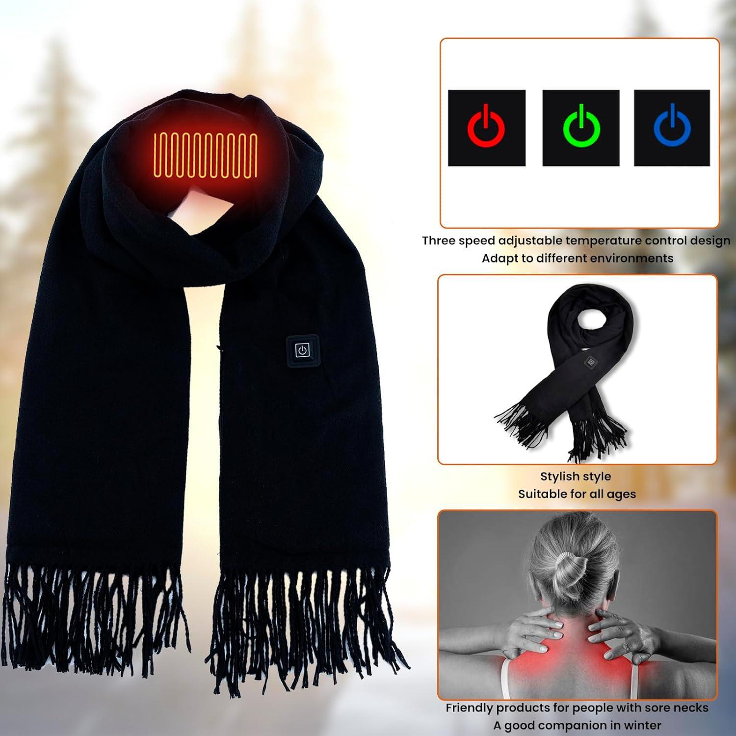 Conjunto calefactable USB Gorro Bufanda Guantes Negro