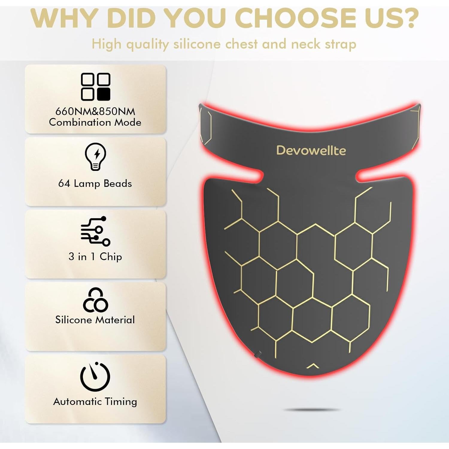 Luz Roja Terapia para Cuello y Pecho Devowellte 660nm 850nm