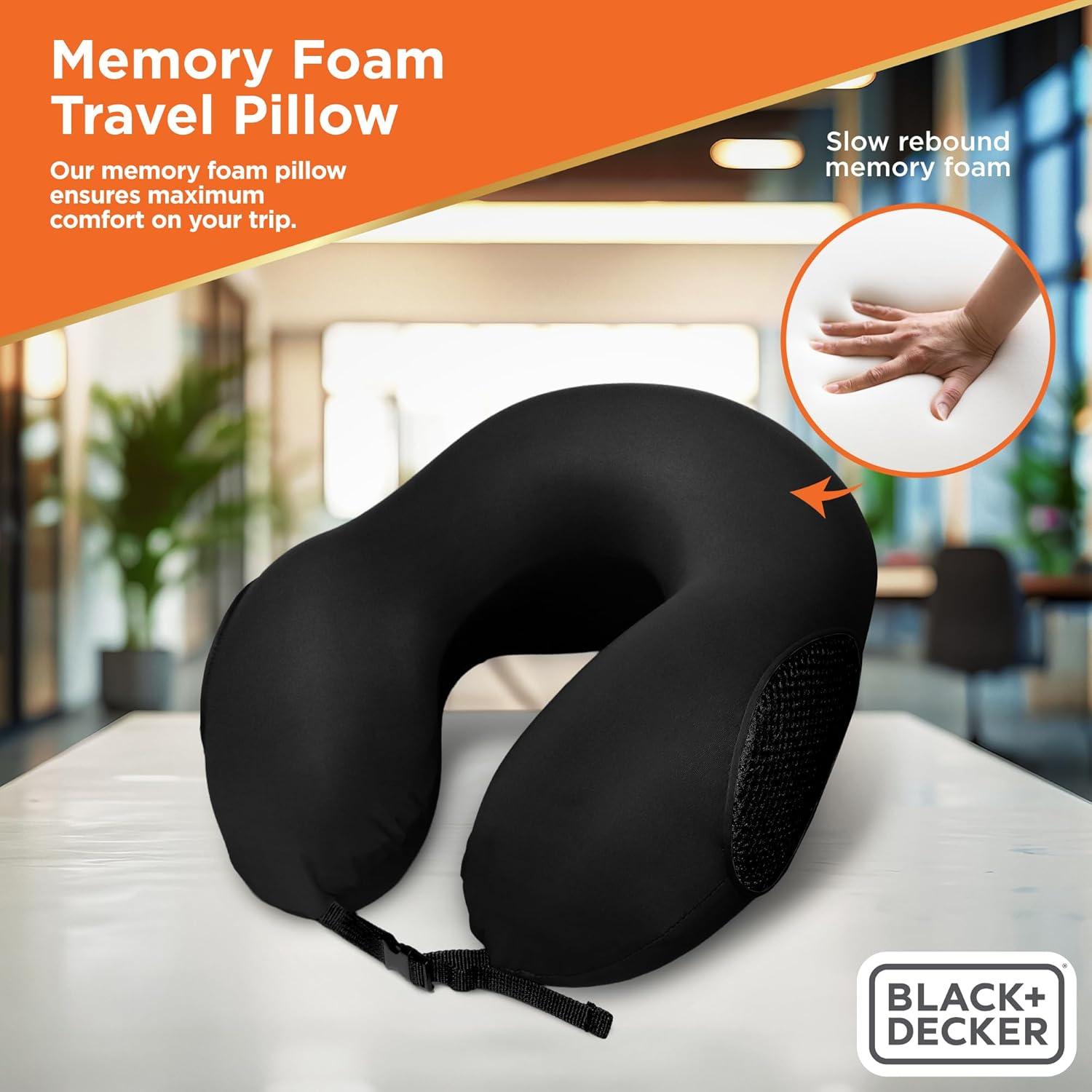 Almohada de Viaje Espuma Memoria BLACK+DECKER Negra 31x27cm