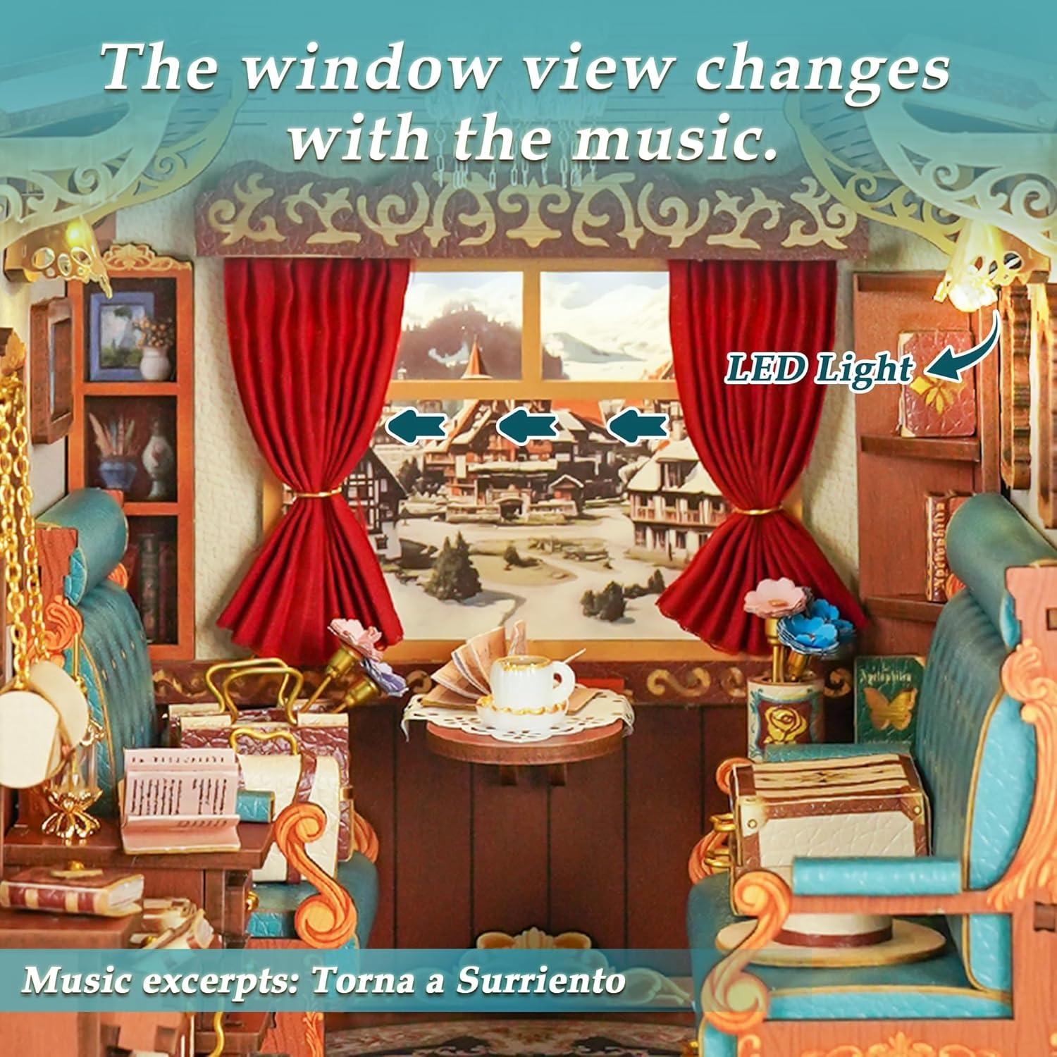 Kit de Rincón de Libros Tonecheer Carroza Vintage 3D Madera