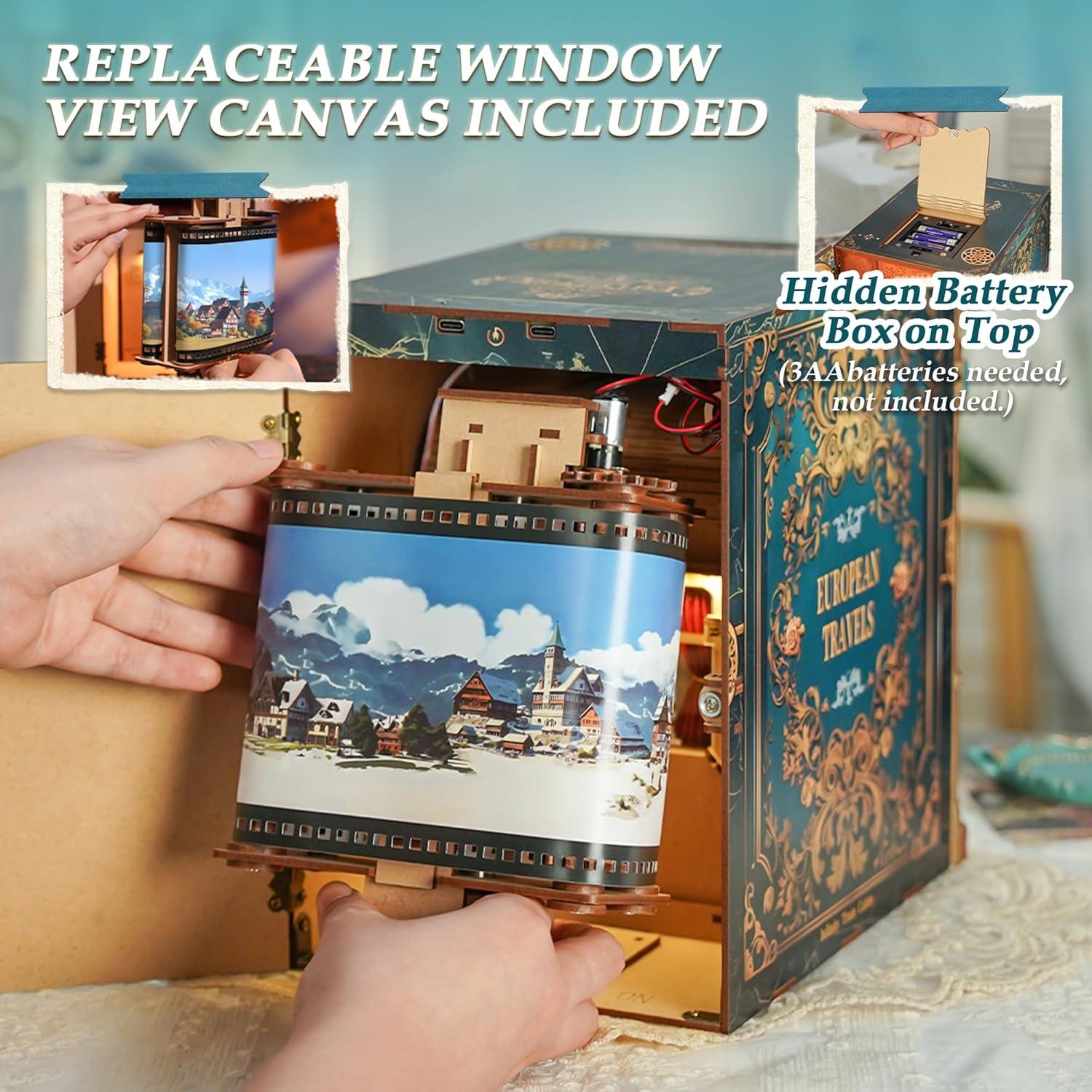 Kit de Rincón de Libros Tonecheer Carroza Vintage 3D Madera