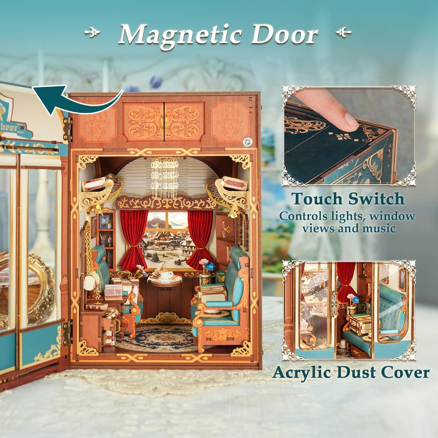 Kit de Rincón de Libros Tonecheer Carroza Vintage 3D Madera