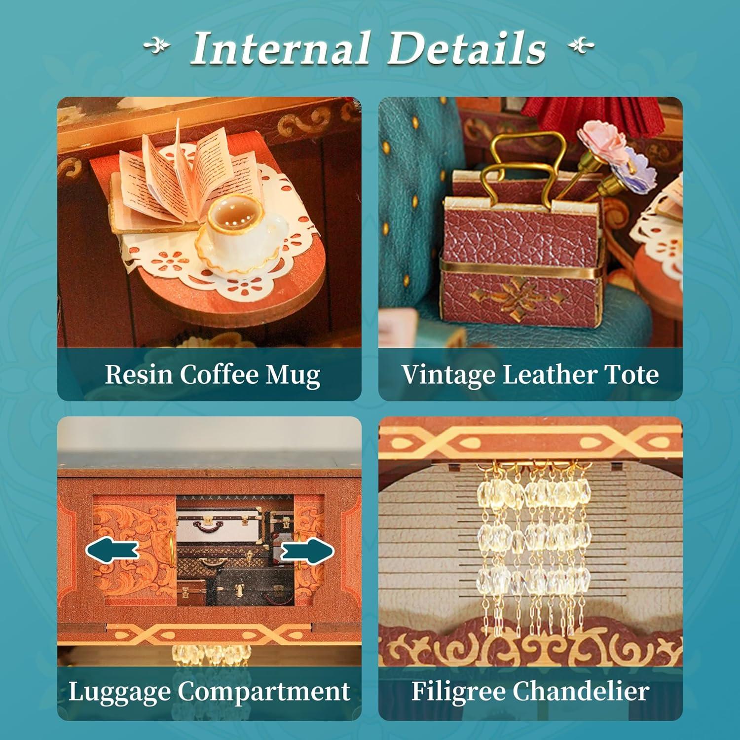 Kit de Rincón de Libros Tonecheer Carroza Vintage 3D Madera