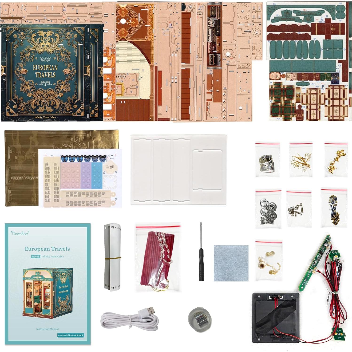 Kit de Rincón de Libros Tonecheer Carroza Vintage 3D Madera