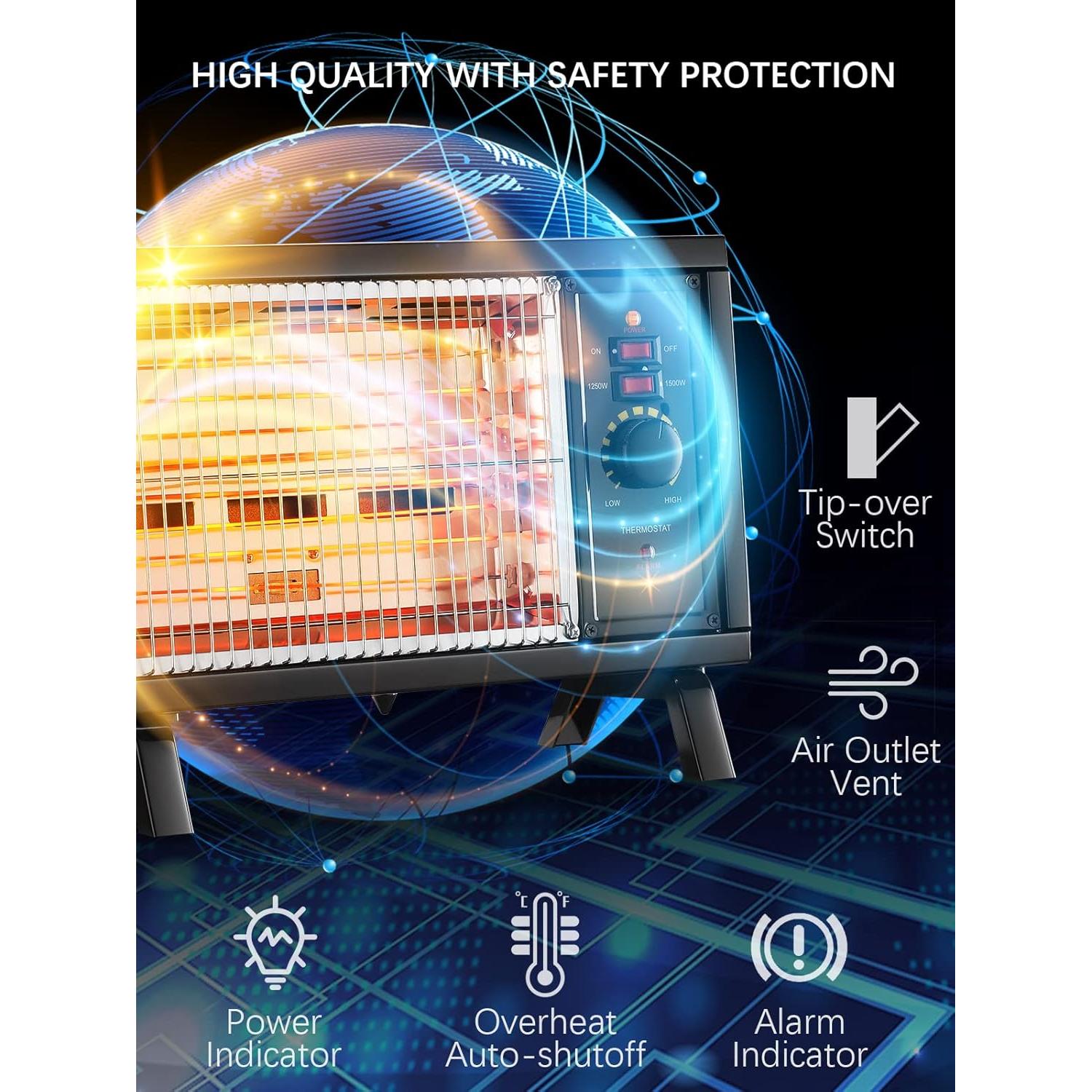 Calefactor Eléctrico JASUN 1500W Portátil con Termostato Negro