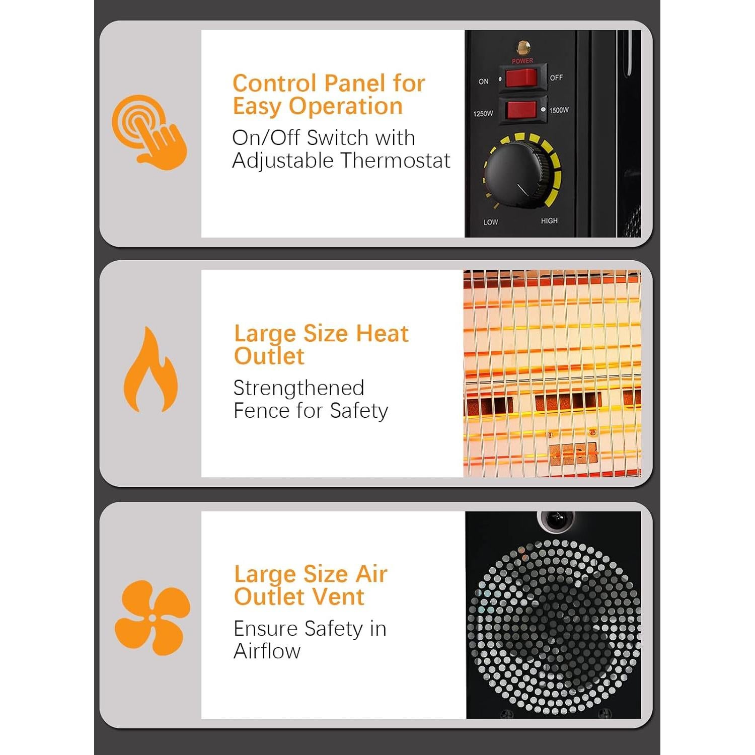 Calefactor Eléctrico JASUN 1500W Portátil con Termostato Negro