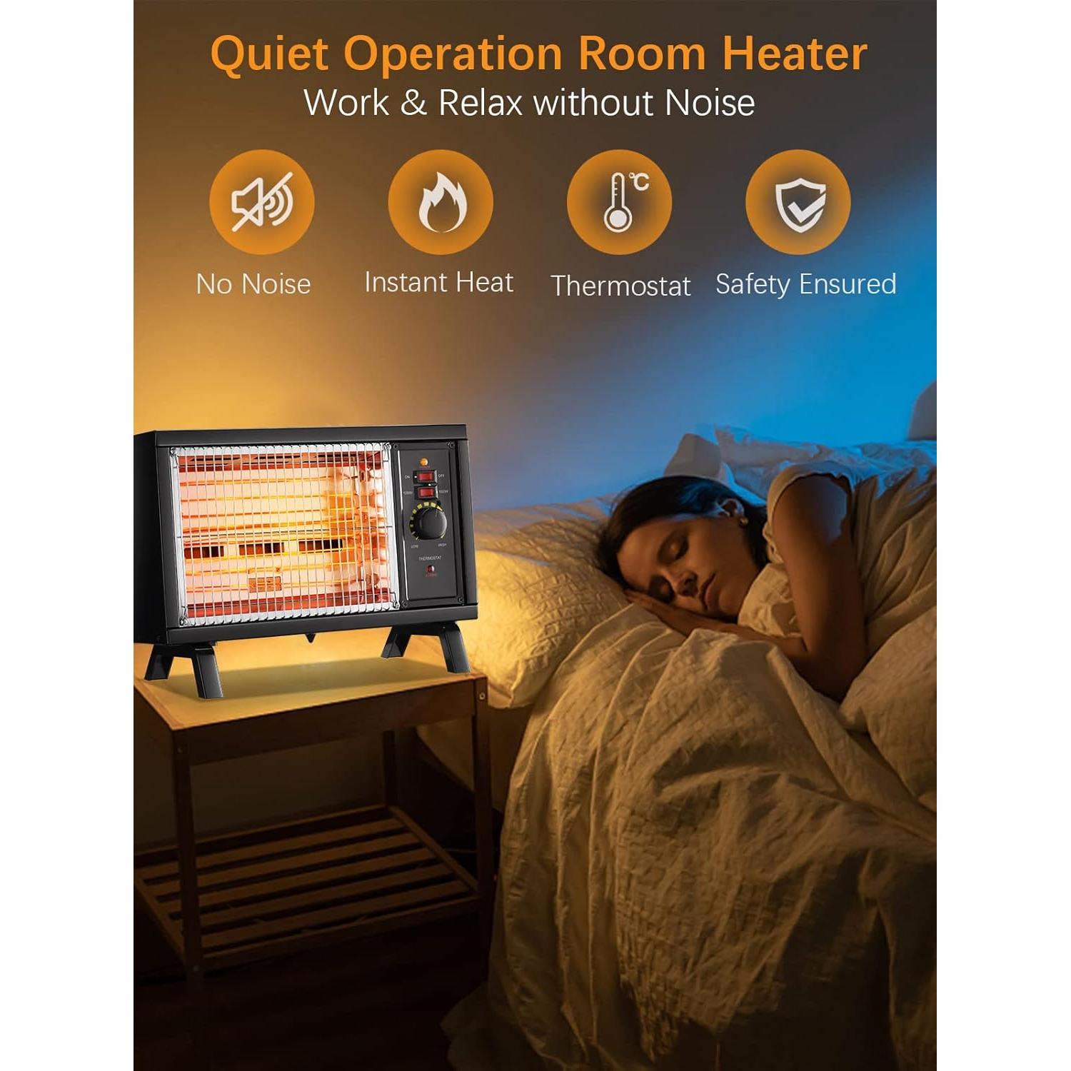 Calefactor Eléctrico JASUN 1500W Portátil con Termostato Negro