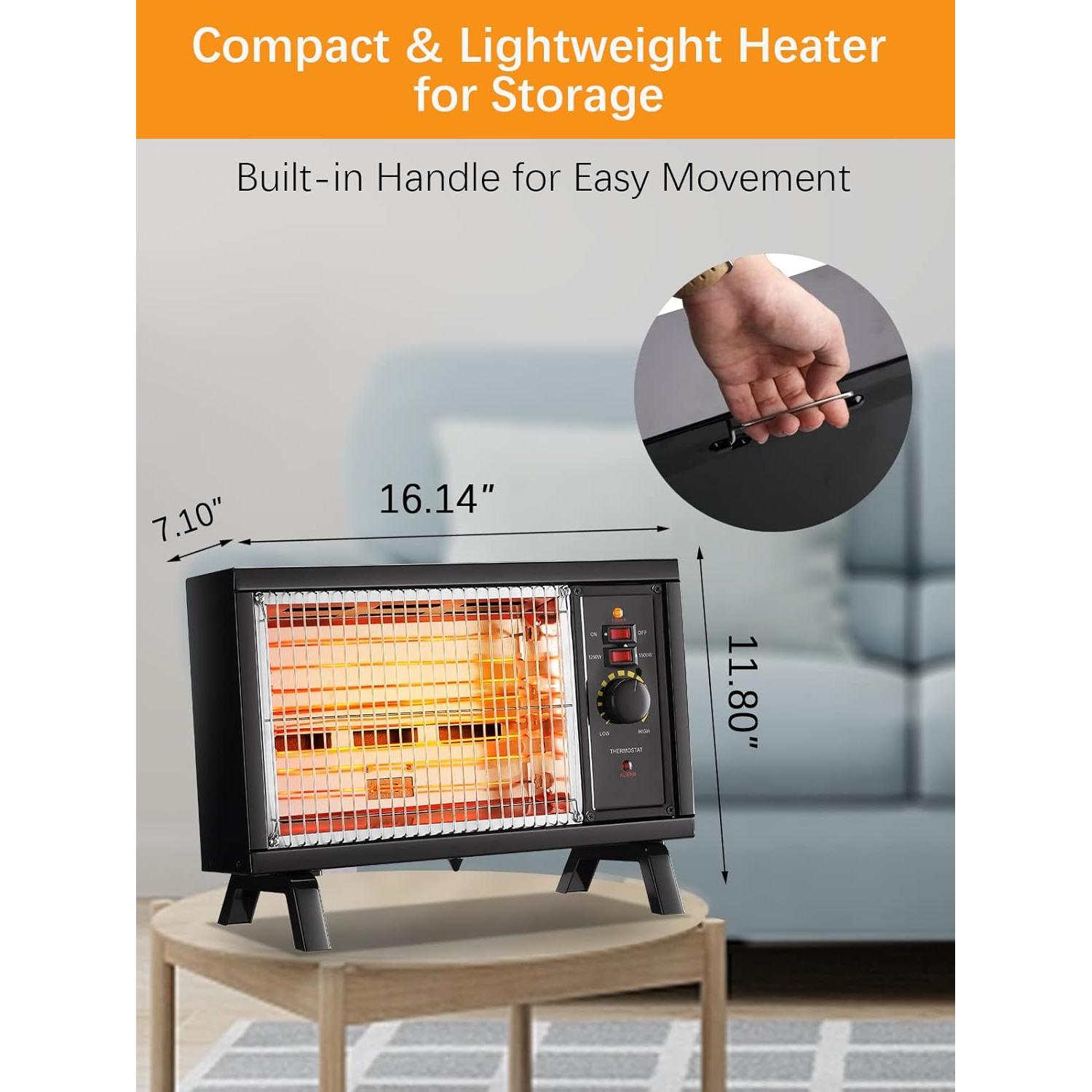 Calefactor Eléctrico JASUN 1500W Portátil con Termostato Negro