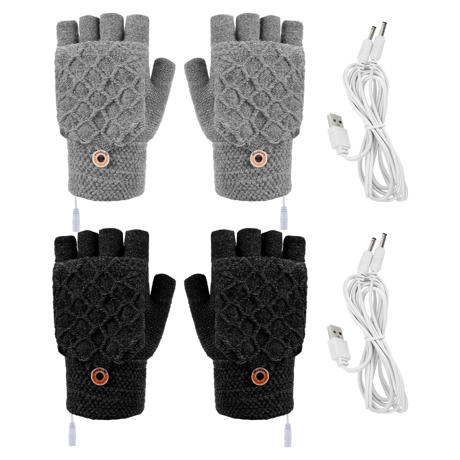 Guantes Térmicos USB Sin Dedos Sintege - 2 Pares, Negro y Gris