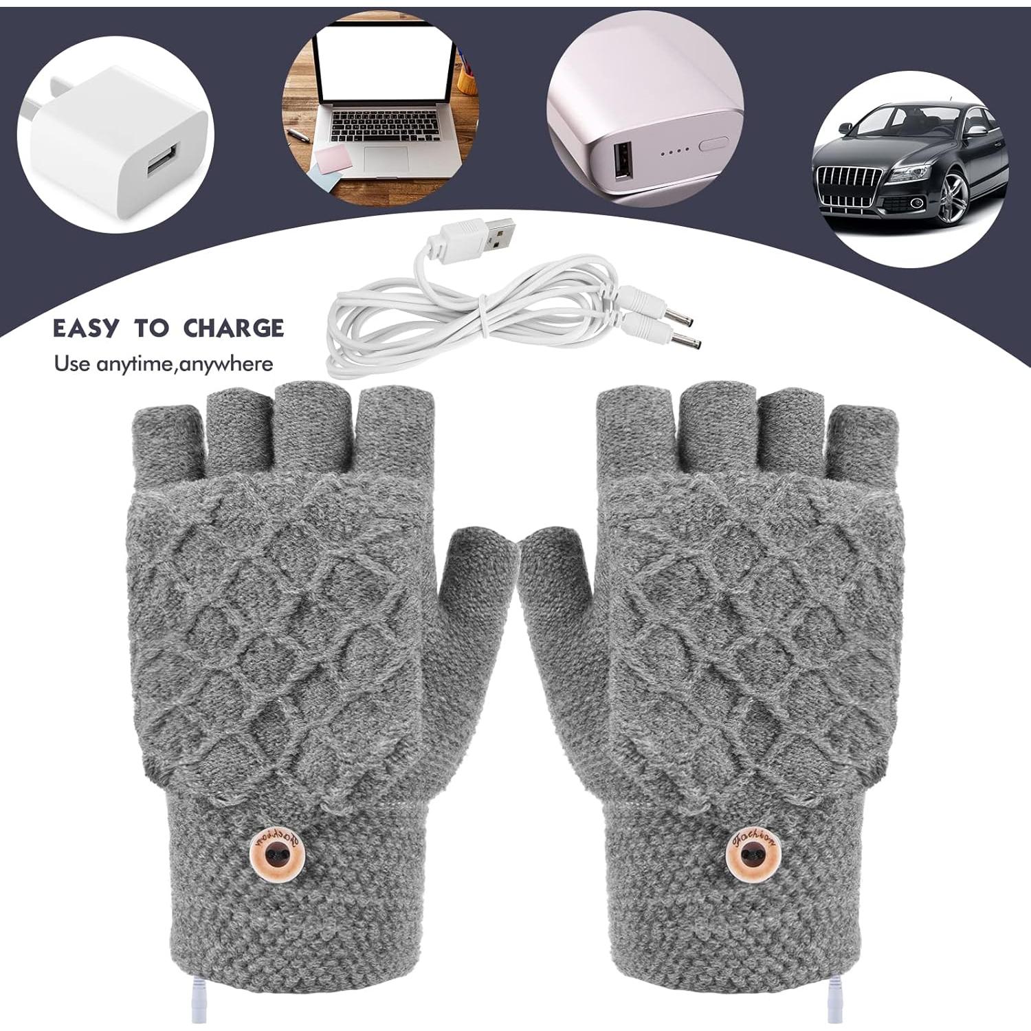 Guantes Térmicos USB Sin Dedos Sintege - 2 Pares, Negro y Gris