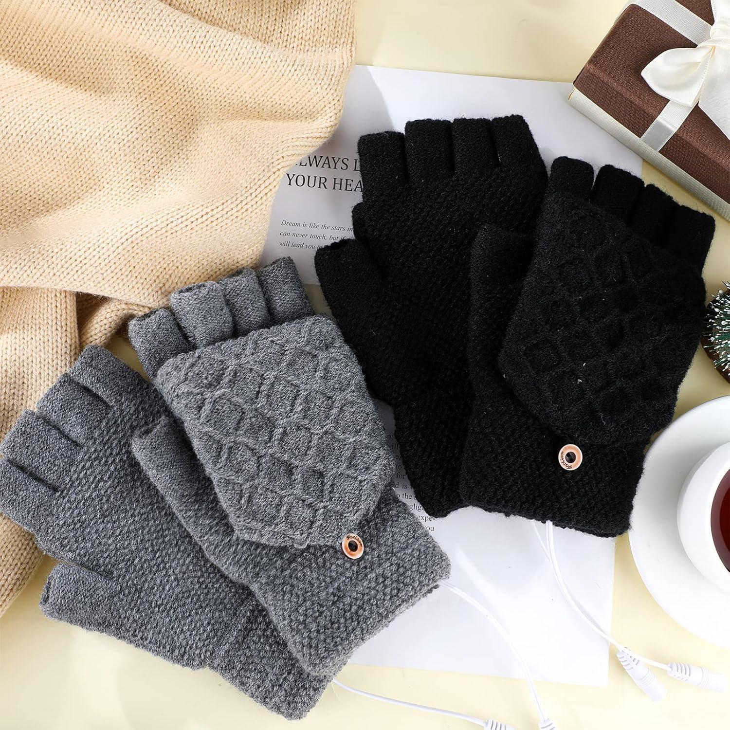 Guantes Térmicos USB Sin Dedos Sintege - 2 Pares, Negro y Gris