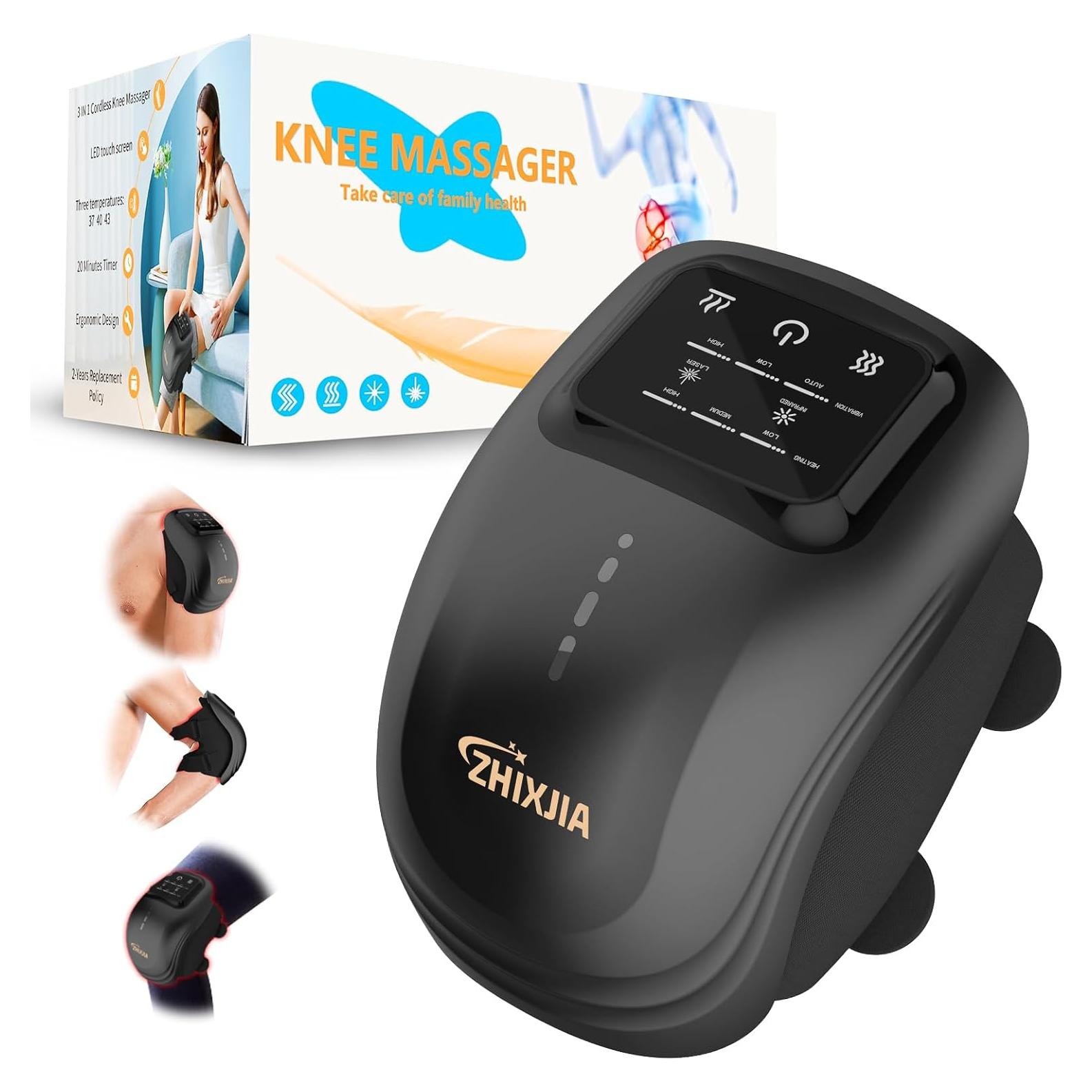 Knee Massager with Heat, 3-in-1 Smart Portable, 3 Vibration Modes and 3 Heating Levels LED Vitality Joints Knee Massager, Gift for Men and Women, Black