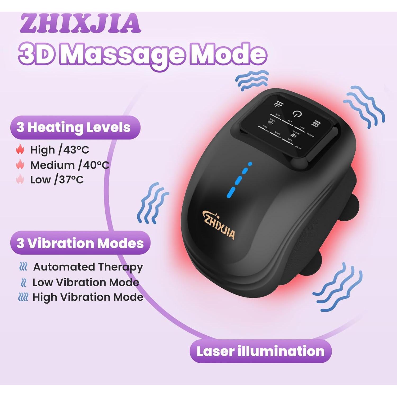 Knee Massager with Heat, 3-in-1 Smart Portable, 3 Vibration Modes and 3 Heating Levels LED Vitality Joints Knee Massager, Gift for Men and Women, Black