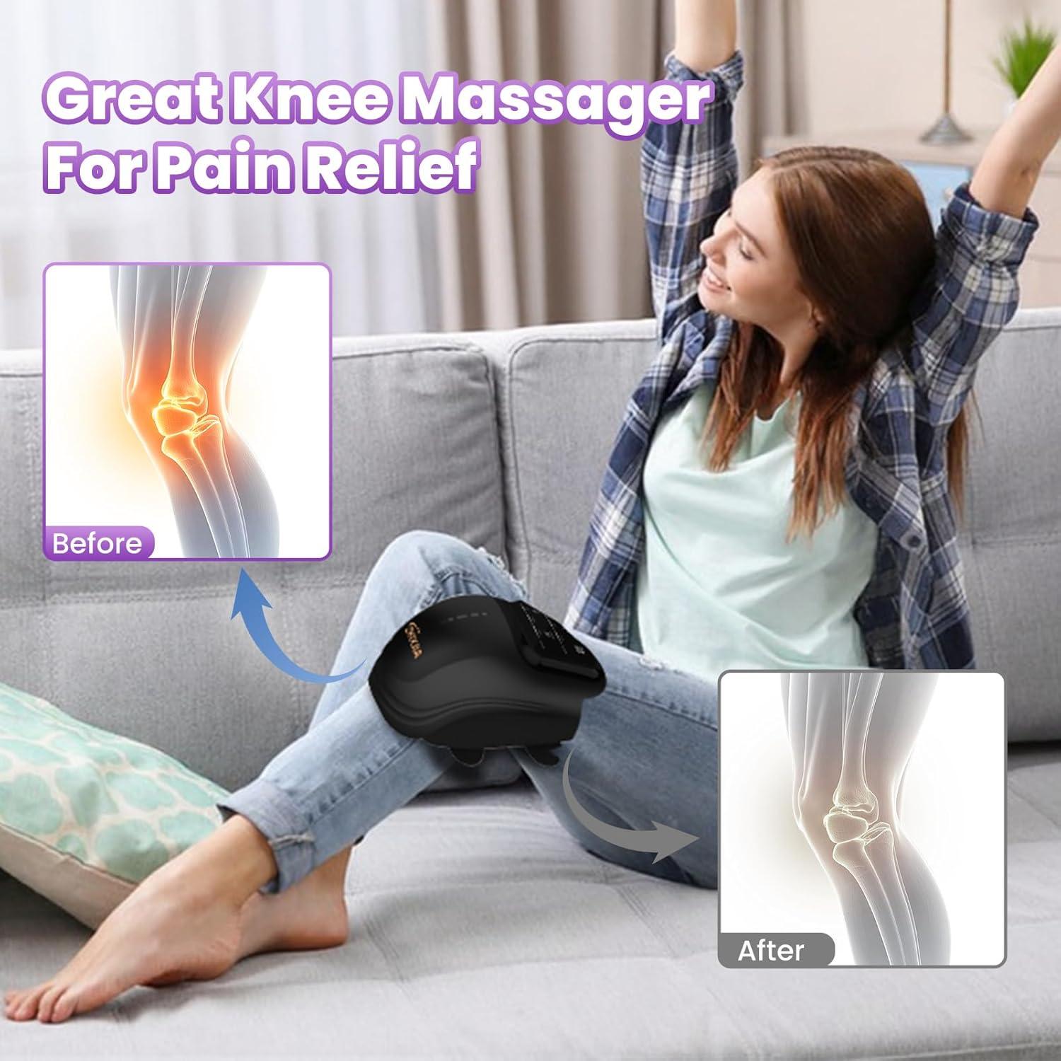 Knee Massager with Heat, 3-in-1 Smart Portable, 3 Vibration Modes and 3 Heating Levels LED Vitality Joints Knee Massager, Gift for Men and Women, Black