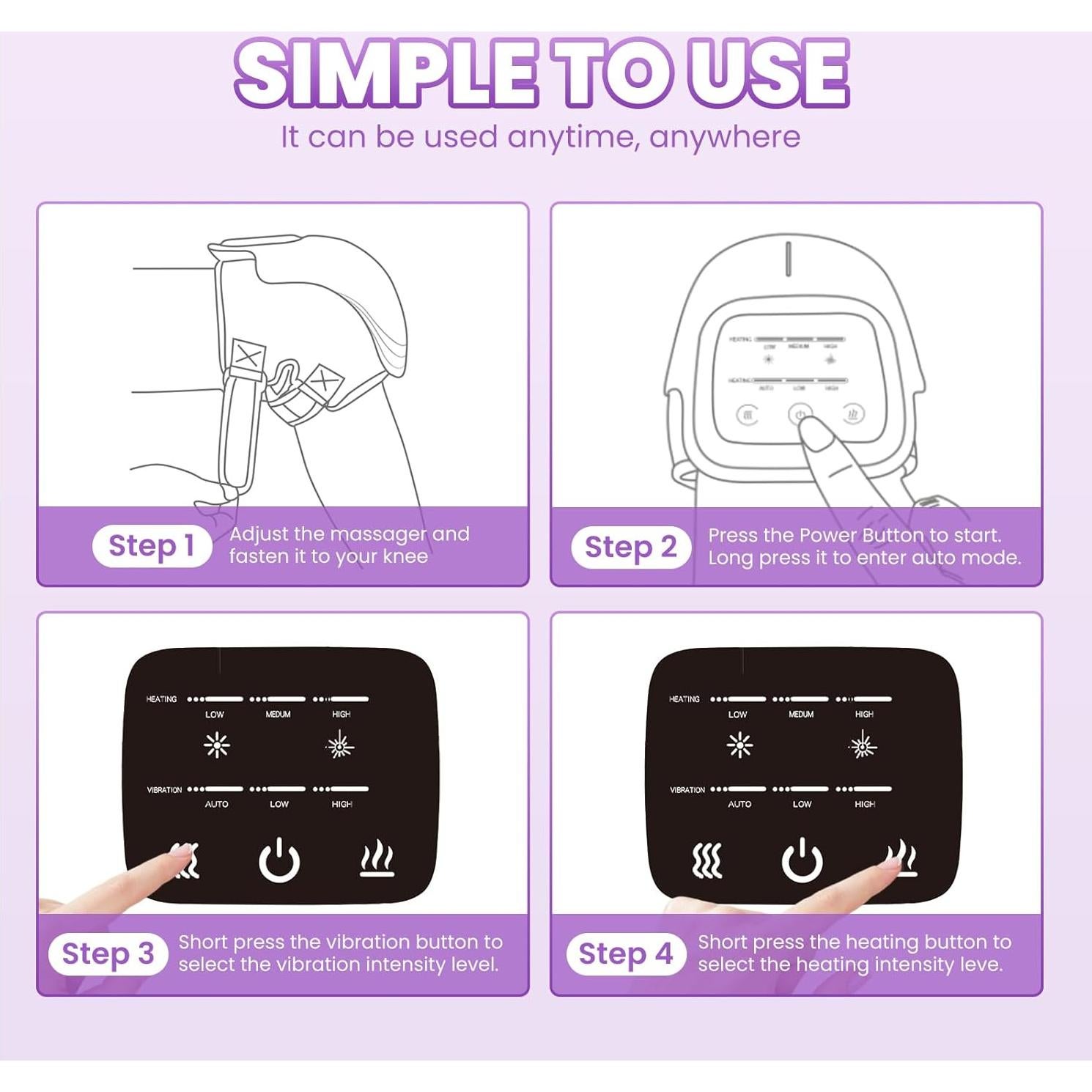 Knee Massager with Heat, 3-in-1 Smart Portable, 3 Vibration Modes and 3 Heating Levels LED Vitality Joints Knee Massager, Gift for Men and Women, Black