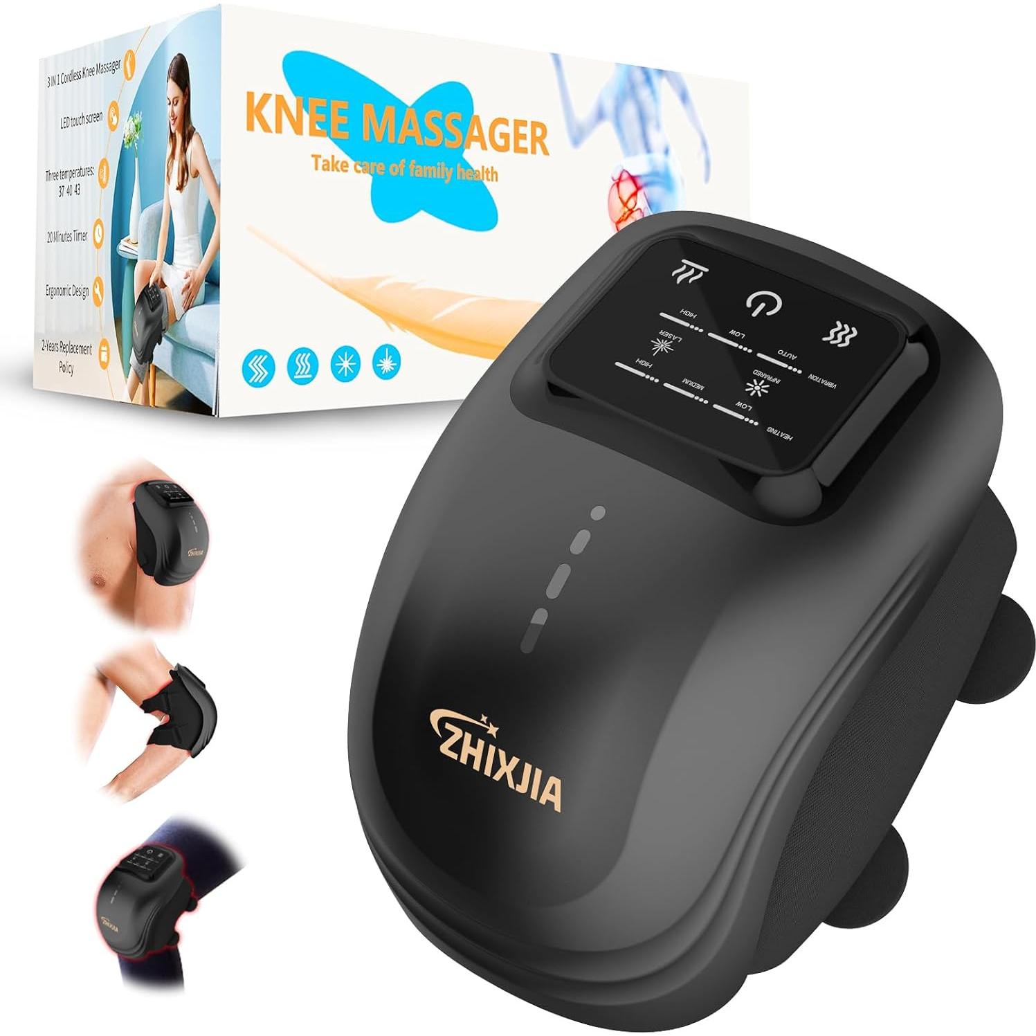 Knee Massager with Heat, 3-in-1 Smart Portable, 3 Vibration Modes and 3 Heating Levels LED Vitality Joints Knee Massager, Gift for Men and Women, Black