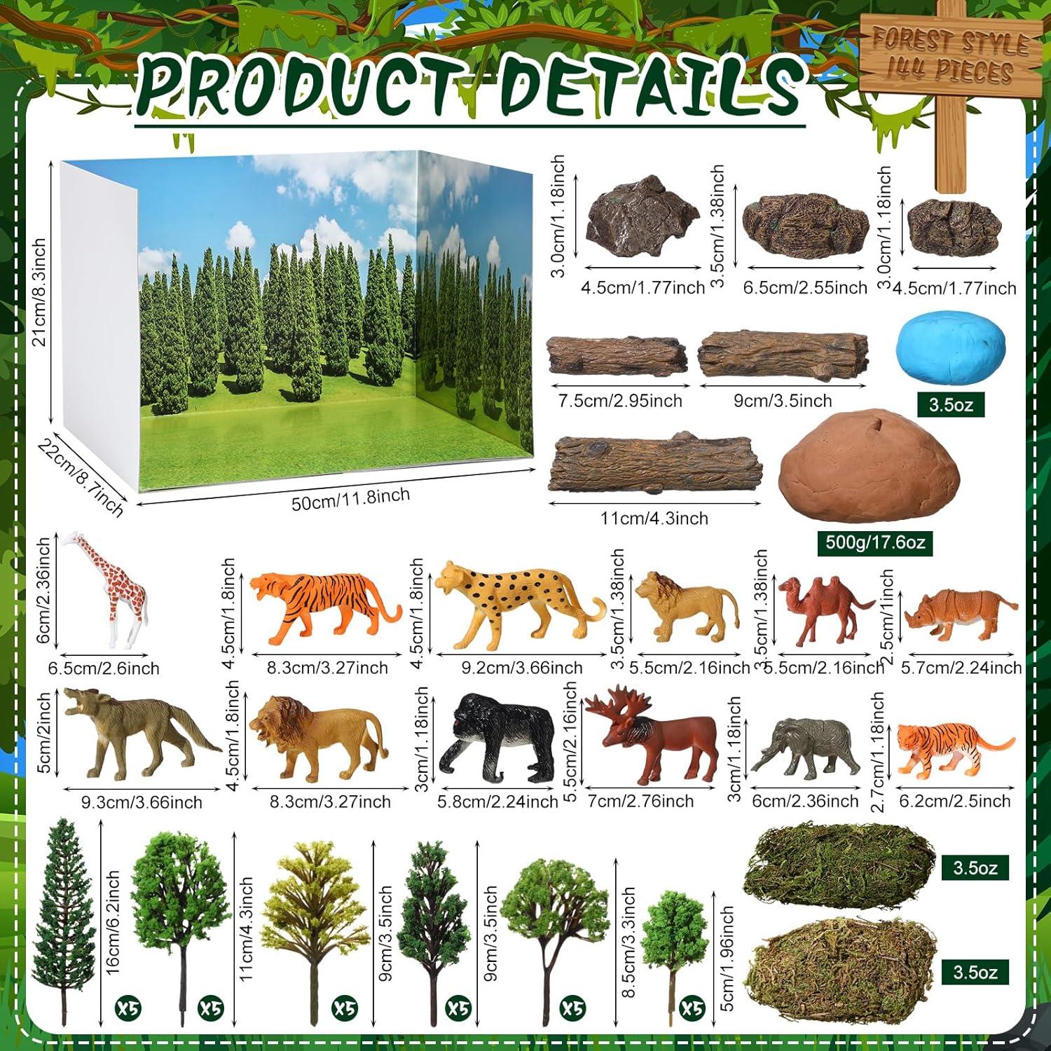 Kit Diorama Selva Tropical Simgoing 55 Piezas Animales y Árboles