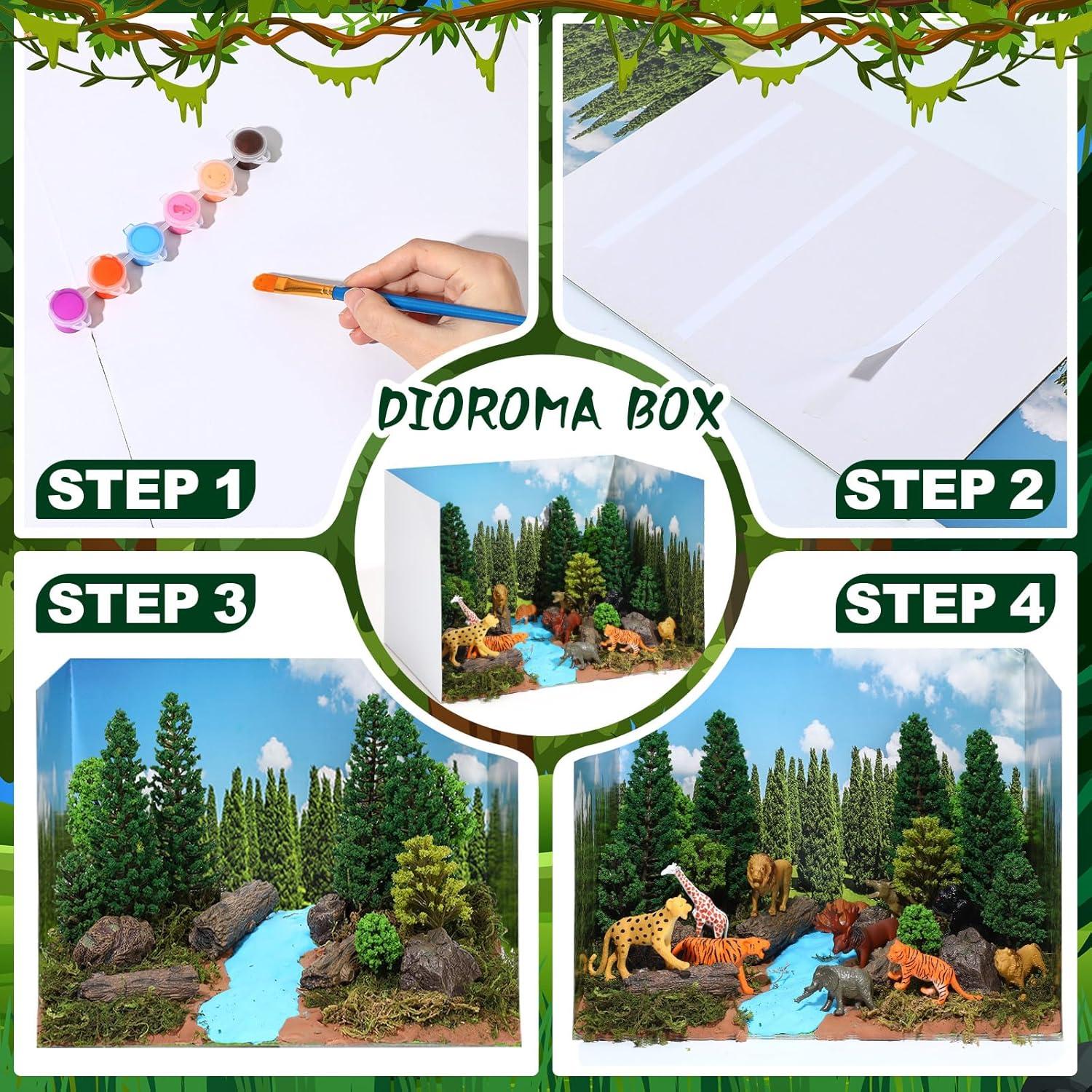 Kit Diorama Selva Tropical Simgoing 55 Piezas Animales y Árboles