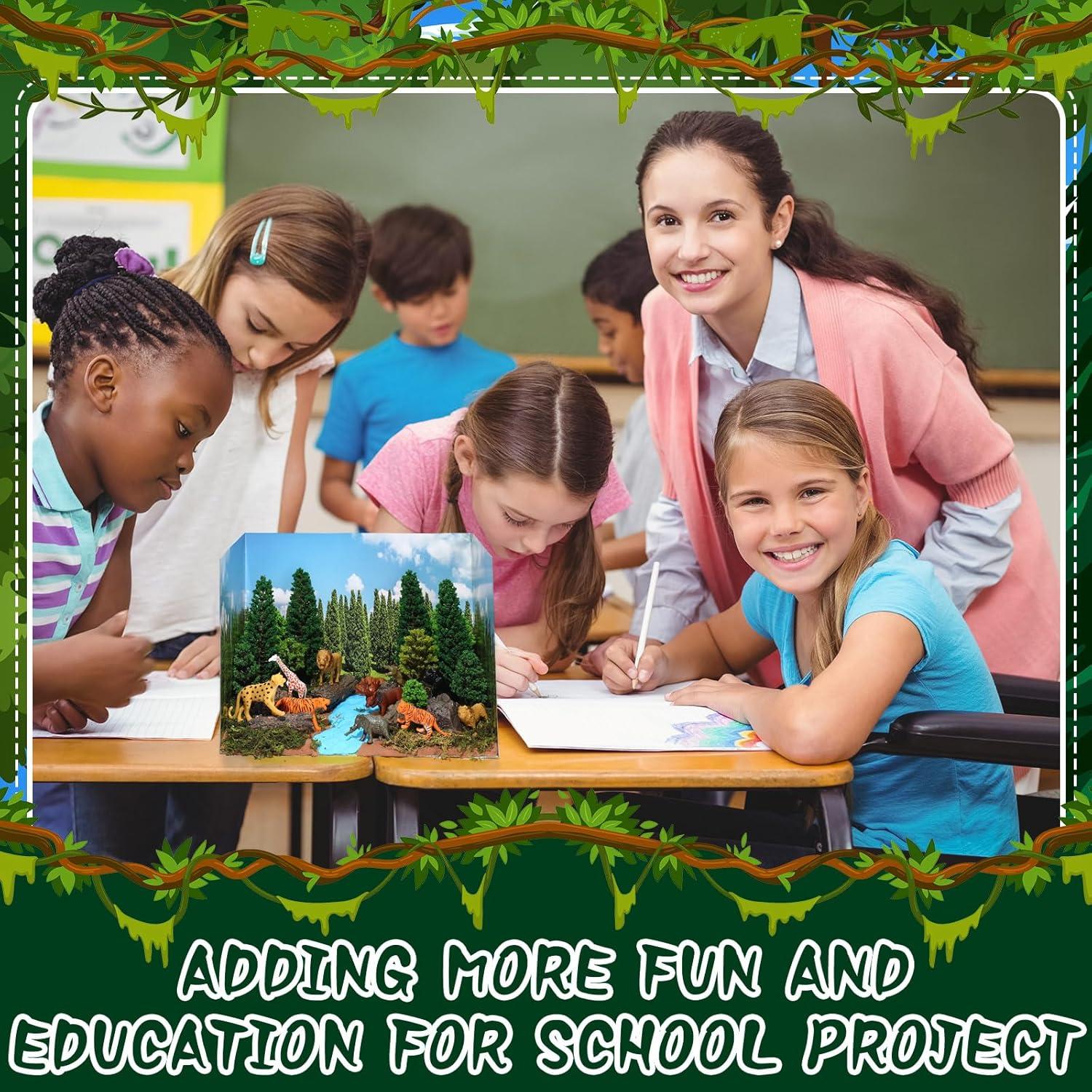 Kit Diorama Selva Tropical Simgoing 55 Piezas Animales y Árboles