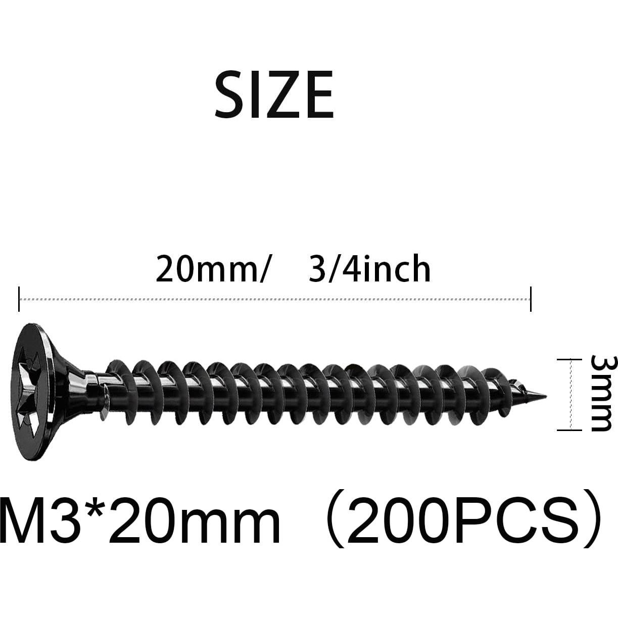 Tornillos de Madera M3 x 20mm LERNOU 200pcs Autoperforantes