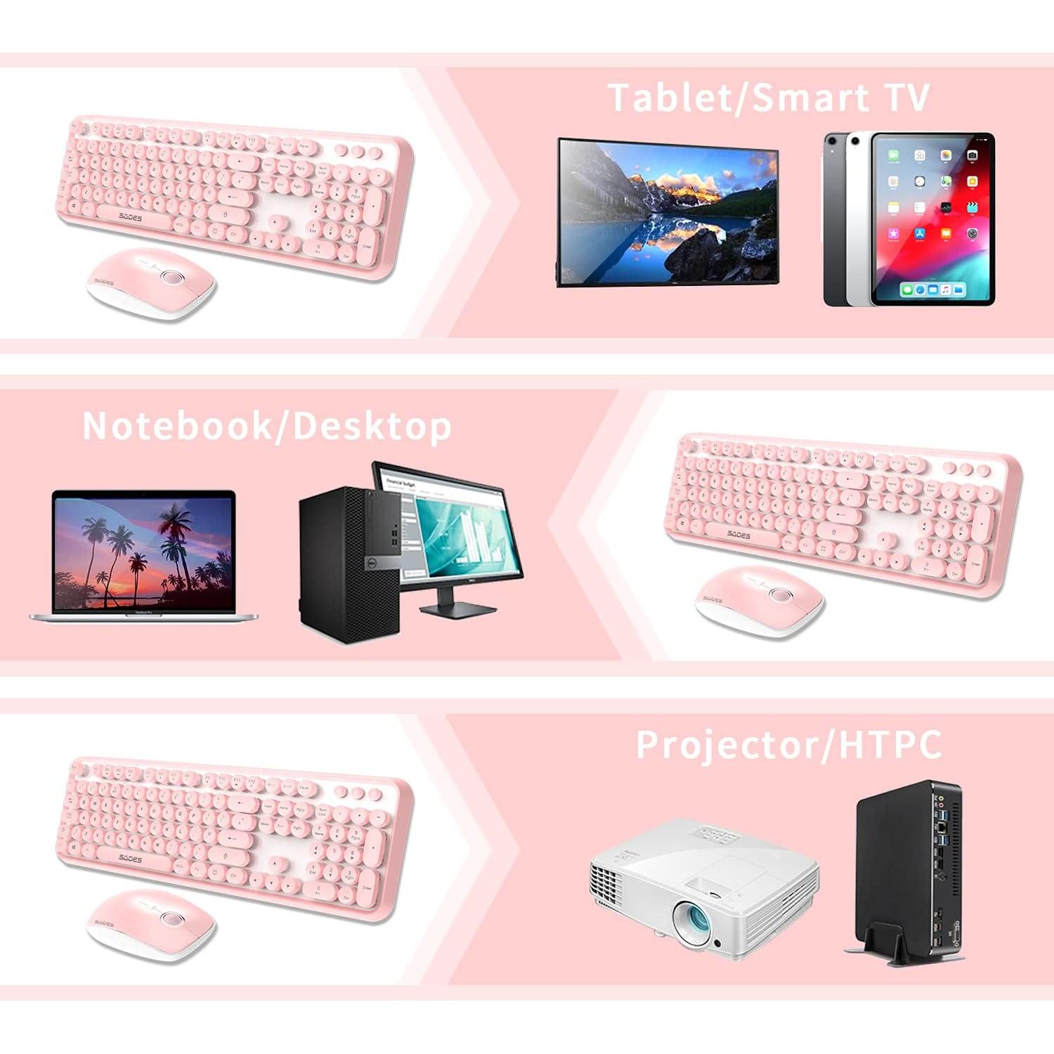 Combo Teclado y Ratón Inalámbrico Rosa Letton V2020