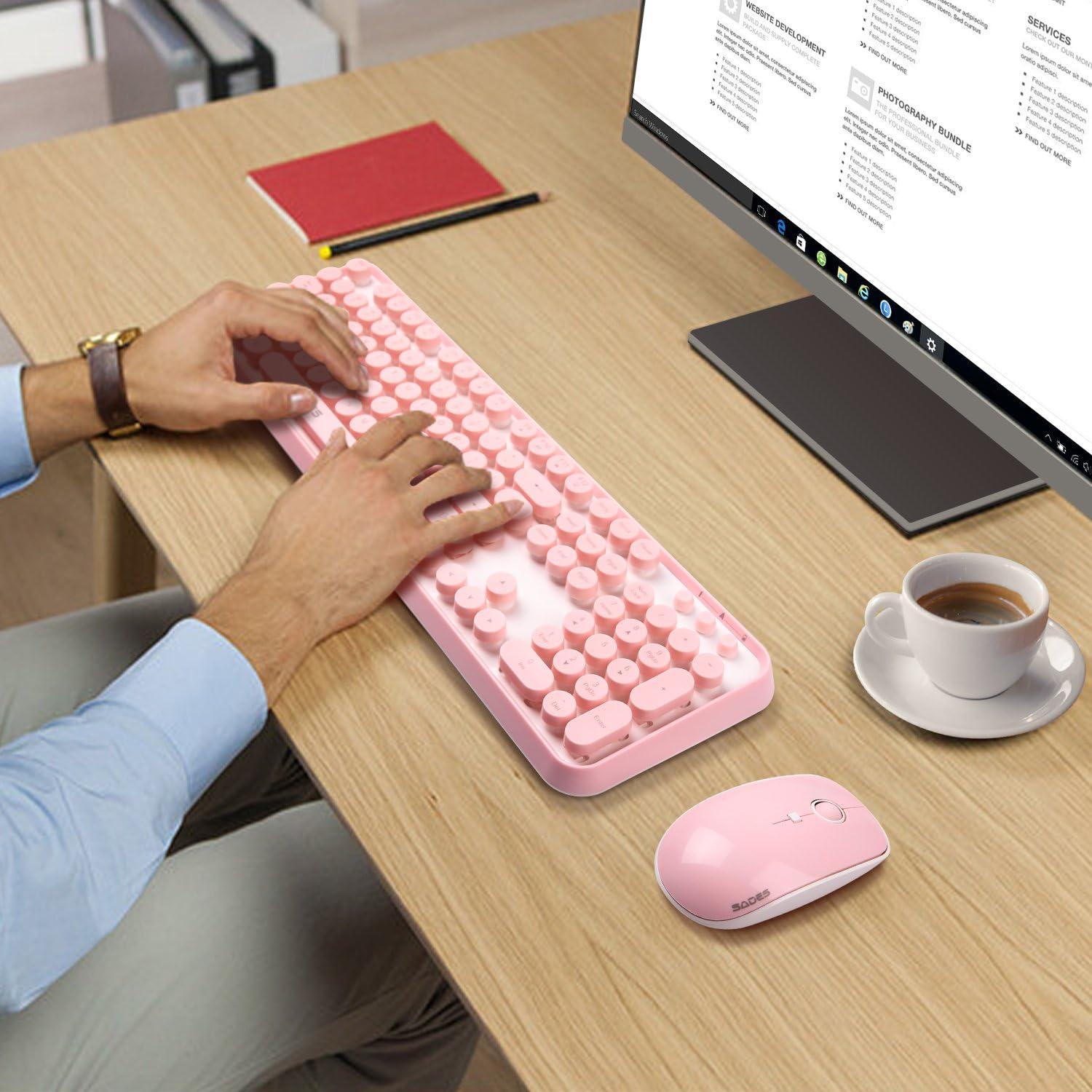 Combo Teclado y Ratón Inalámbrico Rosa Letton V2020